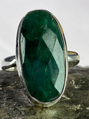 Raw Faceted Emerald and Silver Ring(M09)