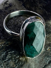 Raw Faceted Emerald and Silver Ring(M09)