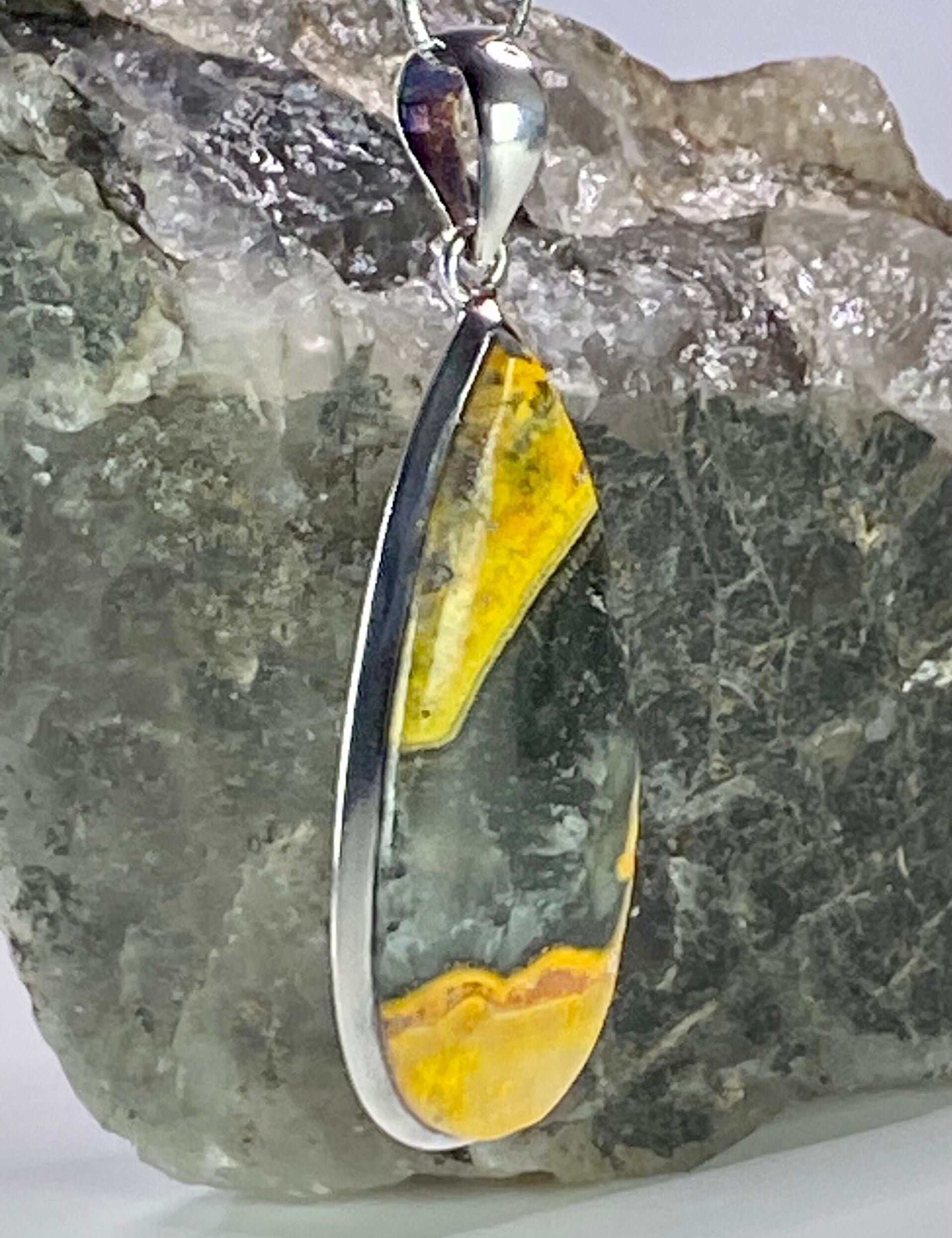 Bumble Bee Jasper and Silver Pendant Including the Chain (M0523)