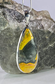 Bumble Bee Jasper and Silver Pendant Including the Chain (M0523)