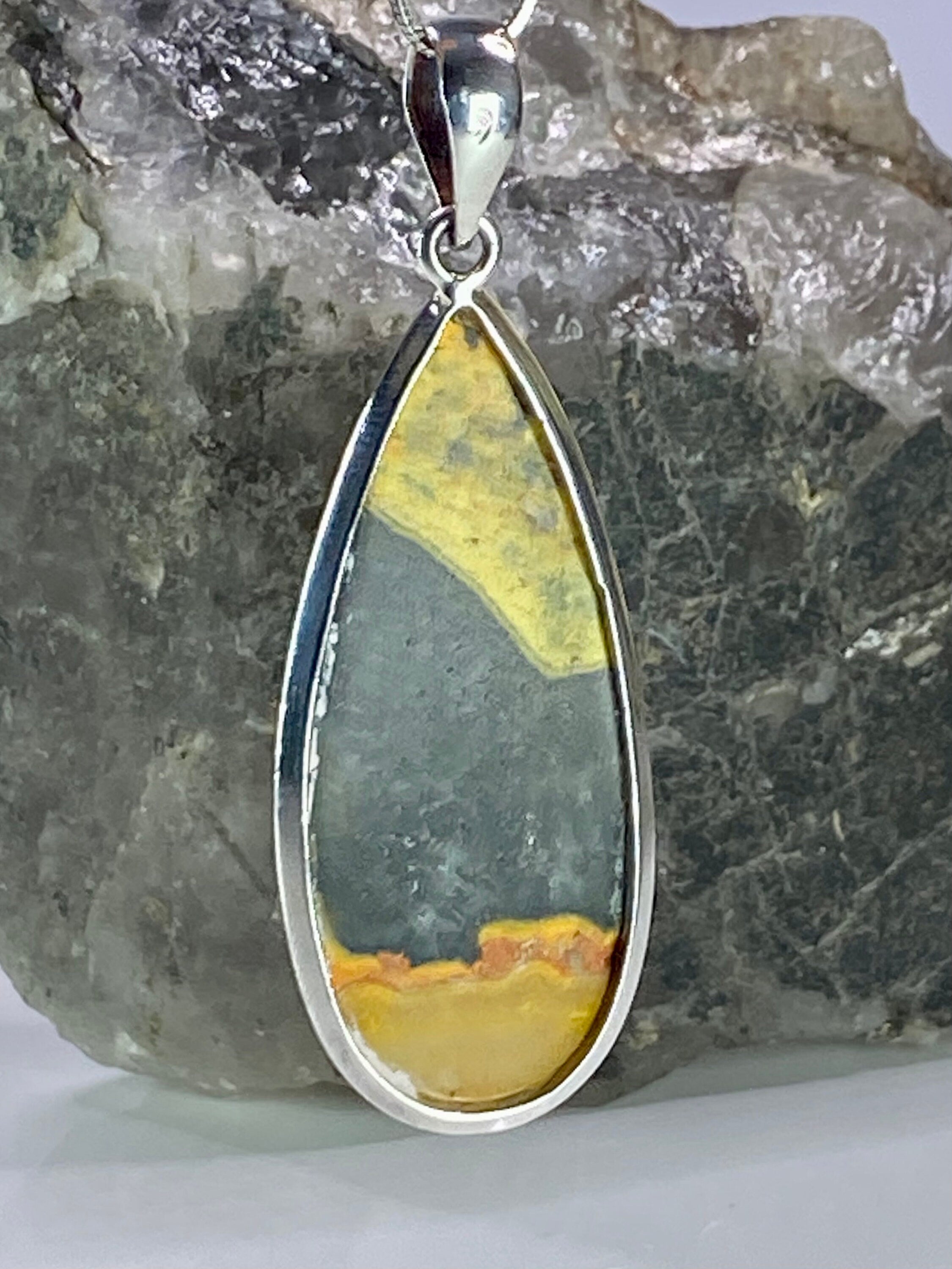 Bumble Bee Jasper and Silver Pendant Including the Chain (M0523)