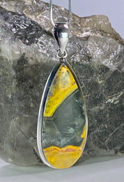 Bumble Bee Jasper and Silver Pendant Including the Chain (M0523)