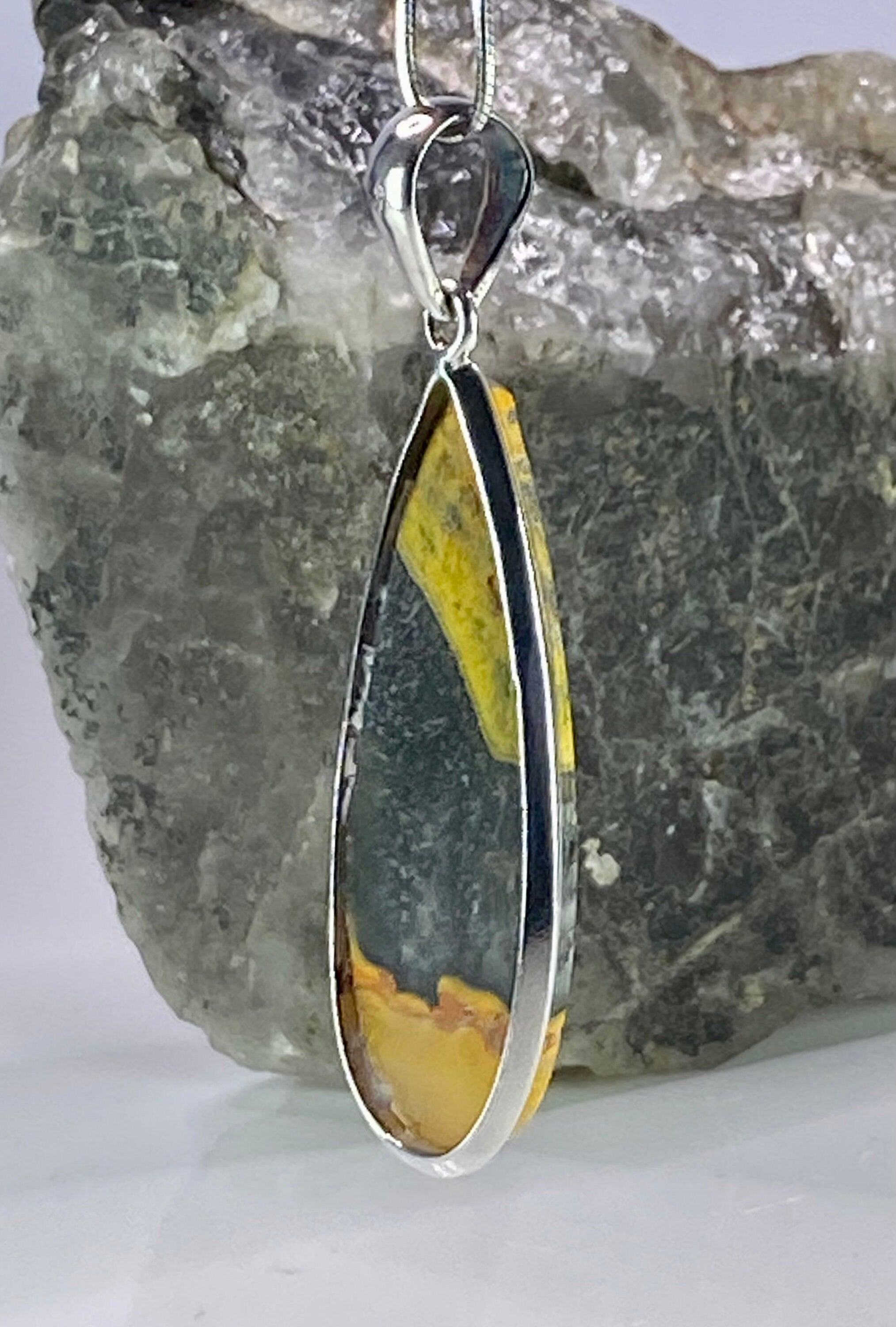 Bumble Bee Jasper and Silver Pendant Including the Chain (M0523)