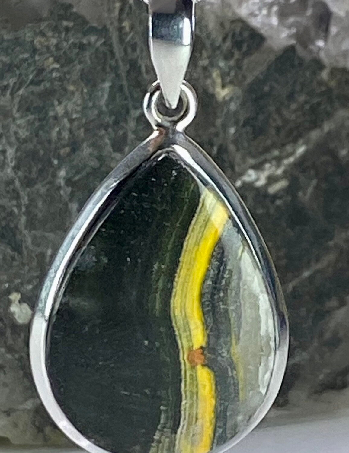 Bumble Bee Jasper and Silver Pendant Including the Chain (M0523)