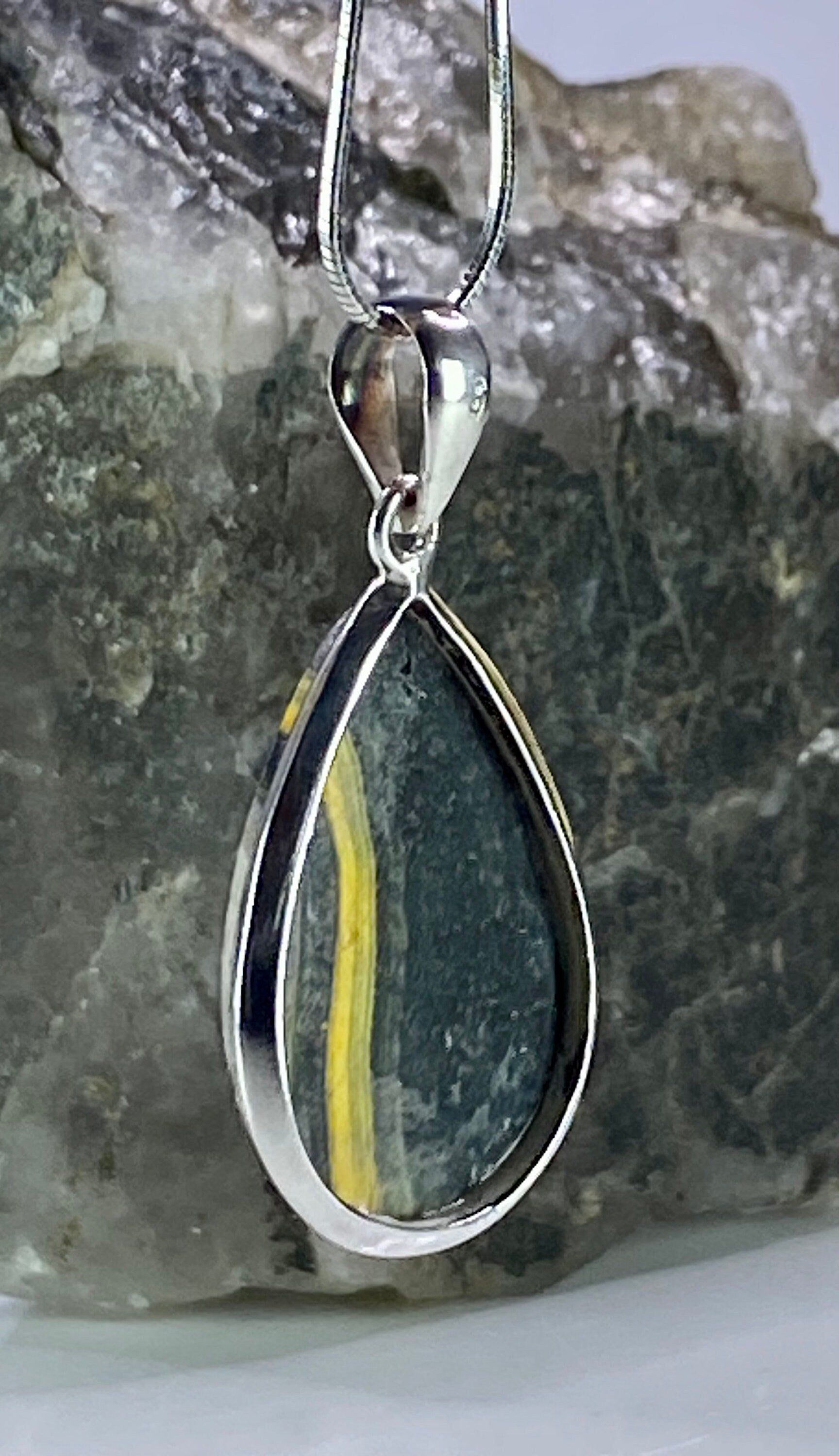 Bumble Bee Jasper and Silver Pendant Including the Chain (M0523)