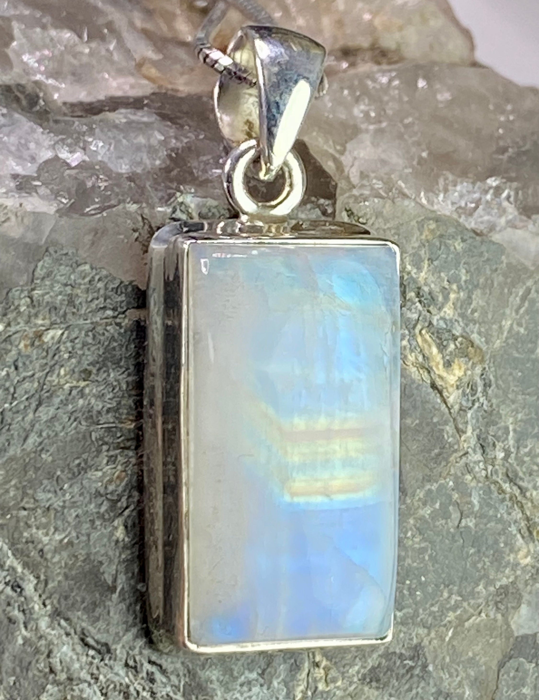 Blue Fire Moonstone and Silver Pendant (M0523)