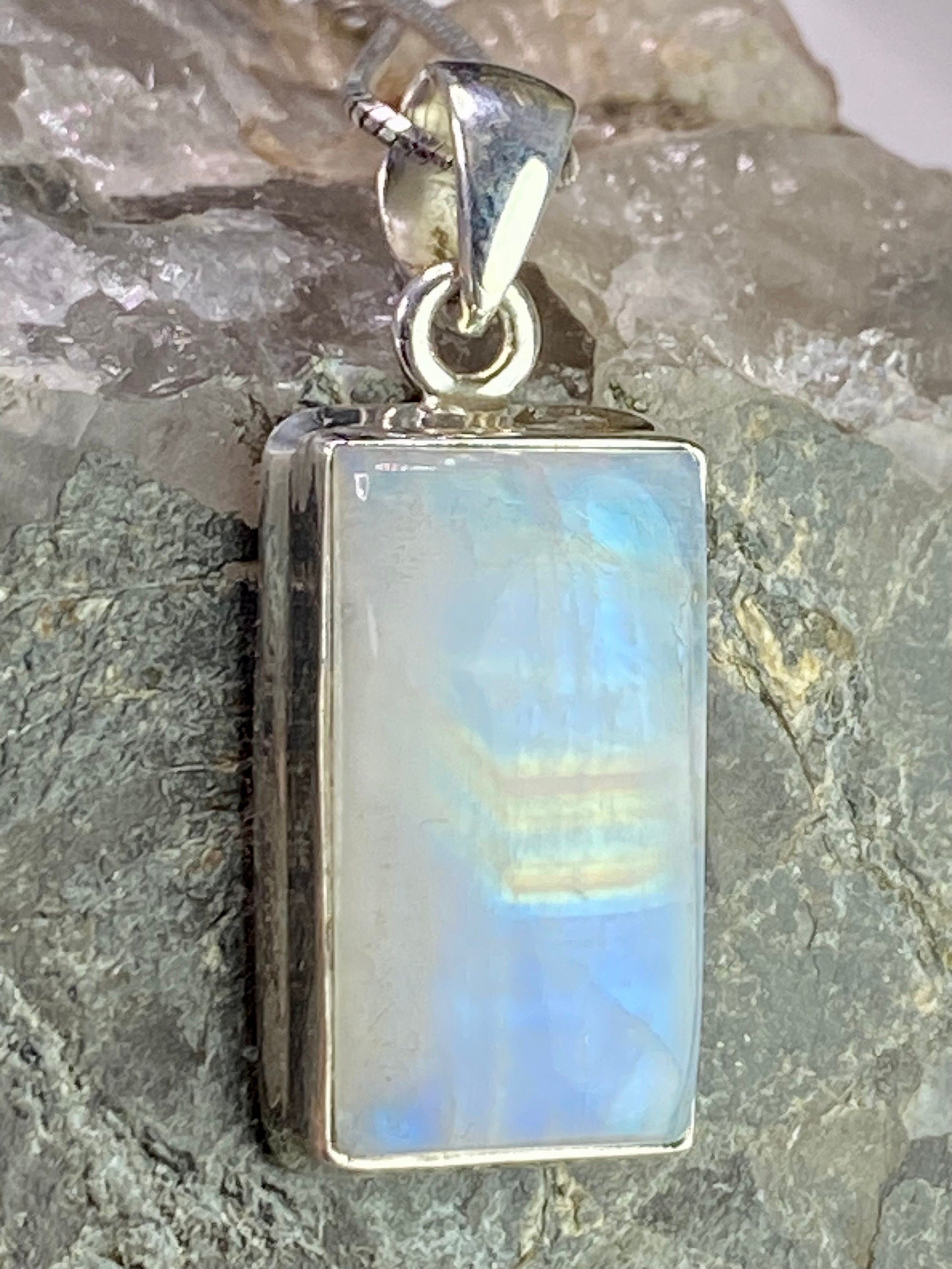 Blue Fire Moonstone and Silver Pendant (M0523)