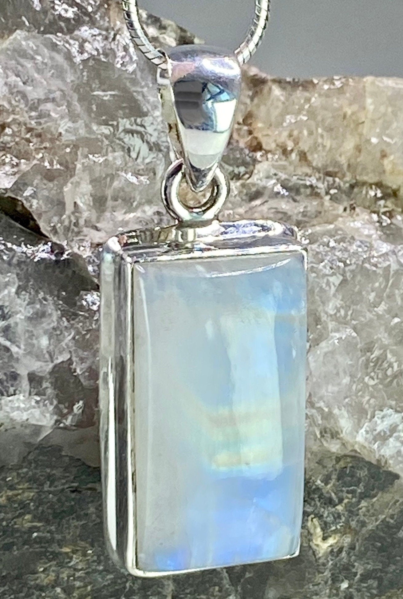 Blue Fire Moonstone and Silver Pendant (M0523)