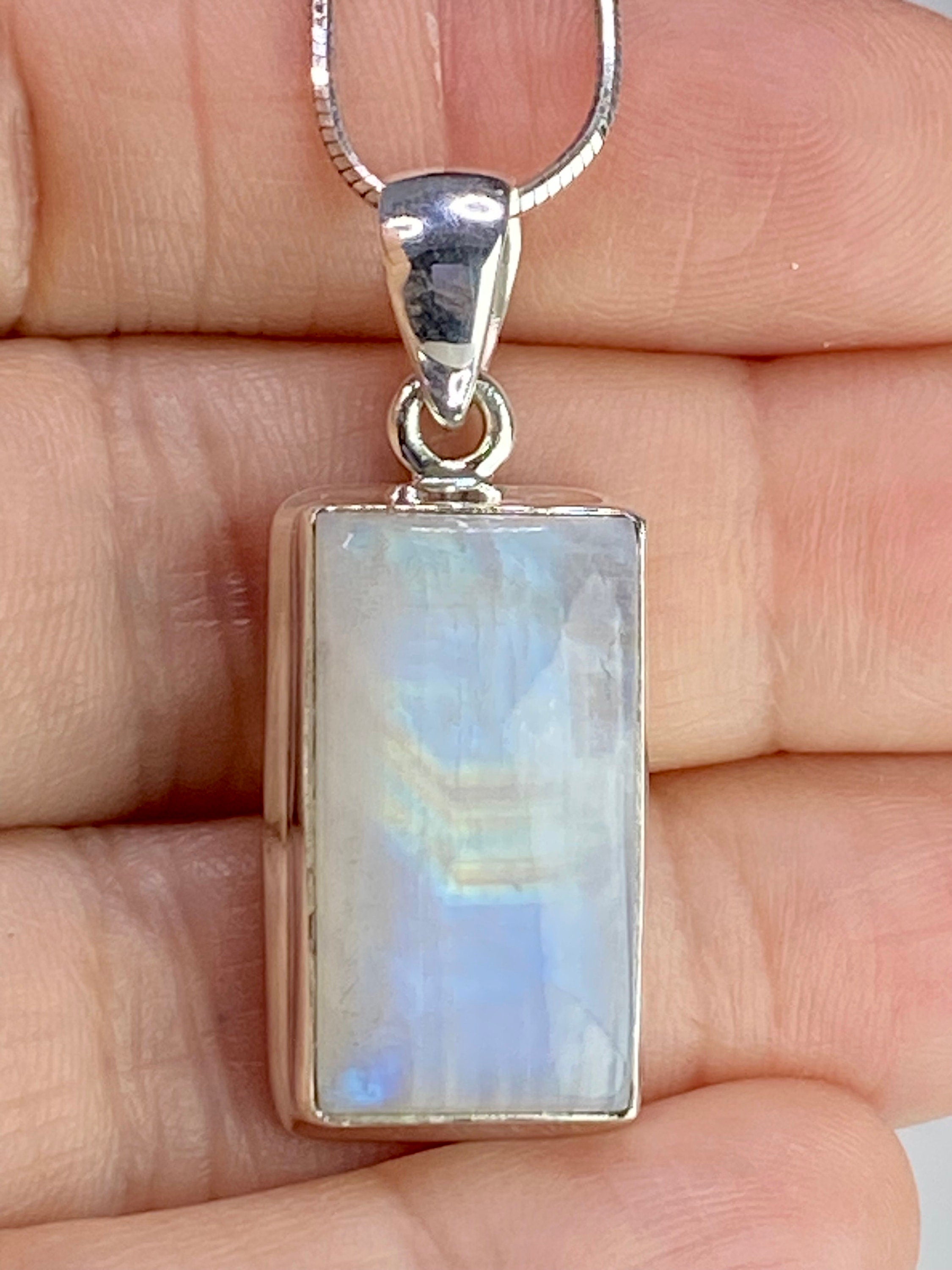 Blue Fire Moonstone and Silver Pendant (M0523)