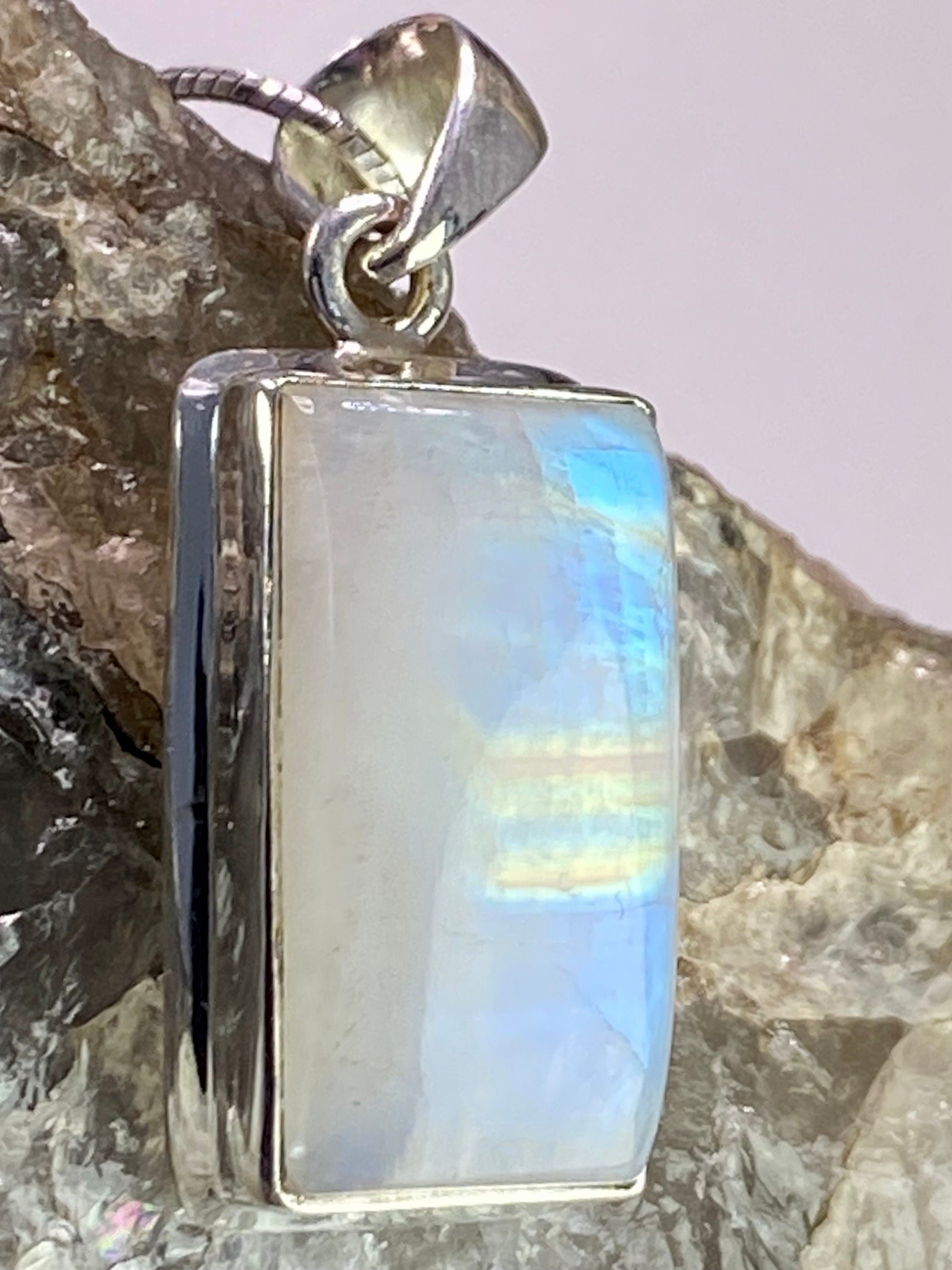 Blue Fire Moonstone and Silver Pendant (M0523)