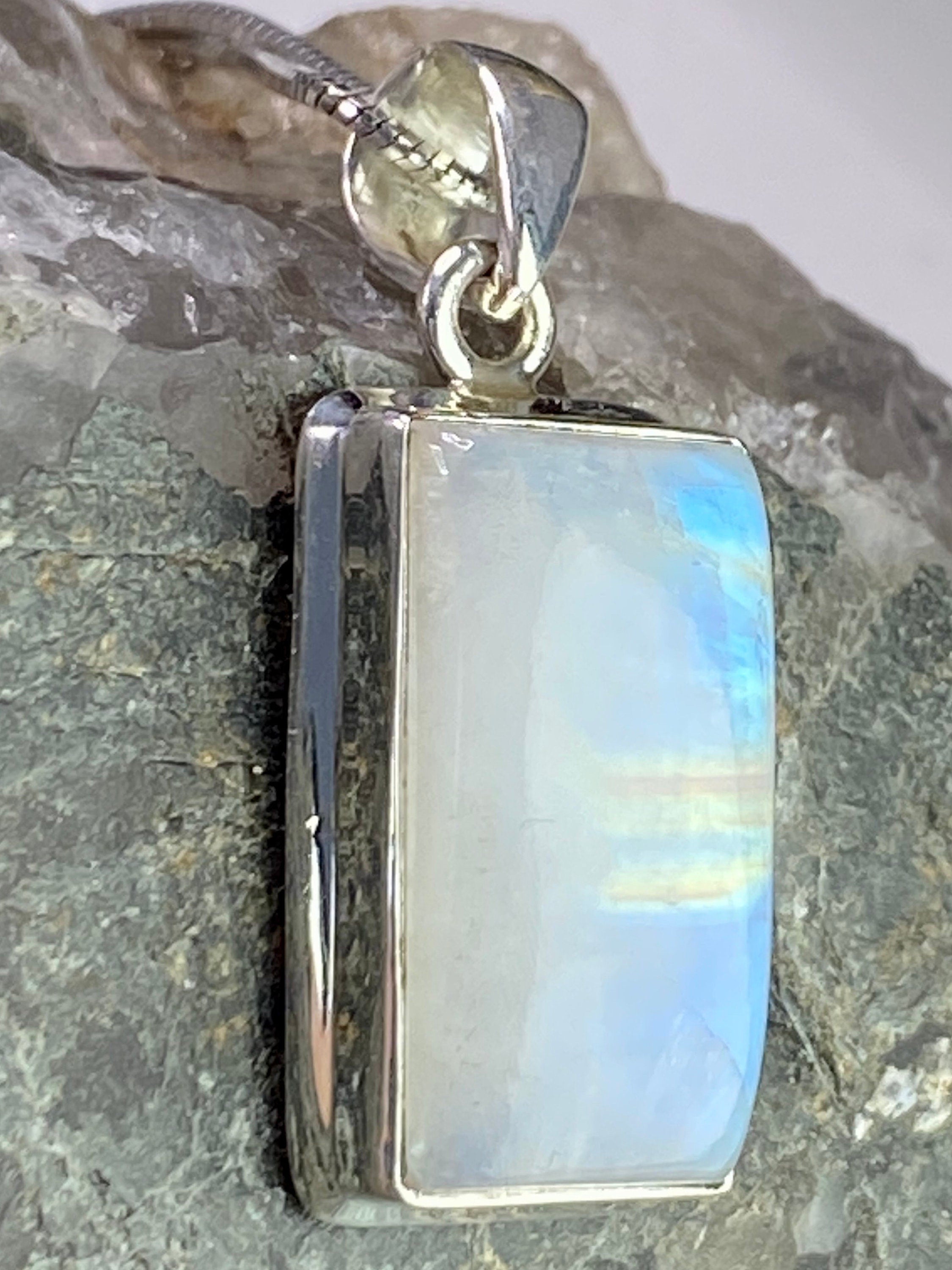 Blue Fire Moonstone and Silver Pendant (M0523)