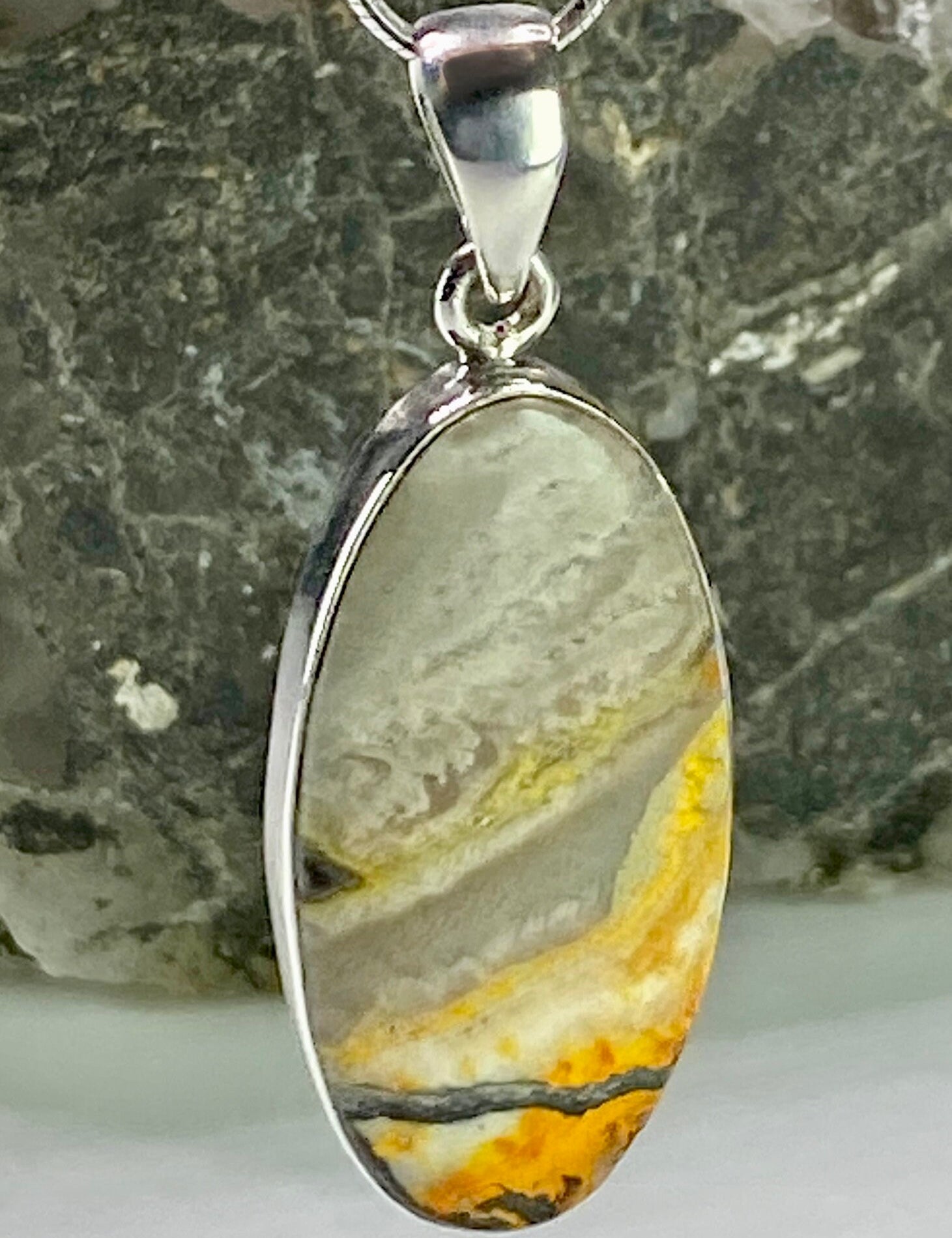 Bumble Bee Jasper and Silver Pendant Including the Chain (M09)