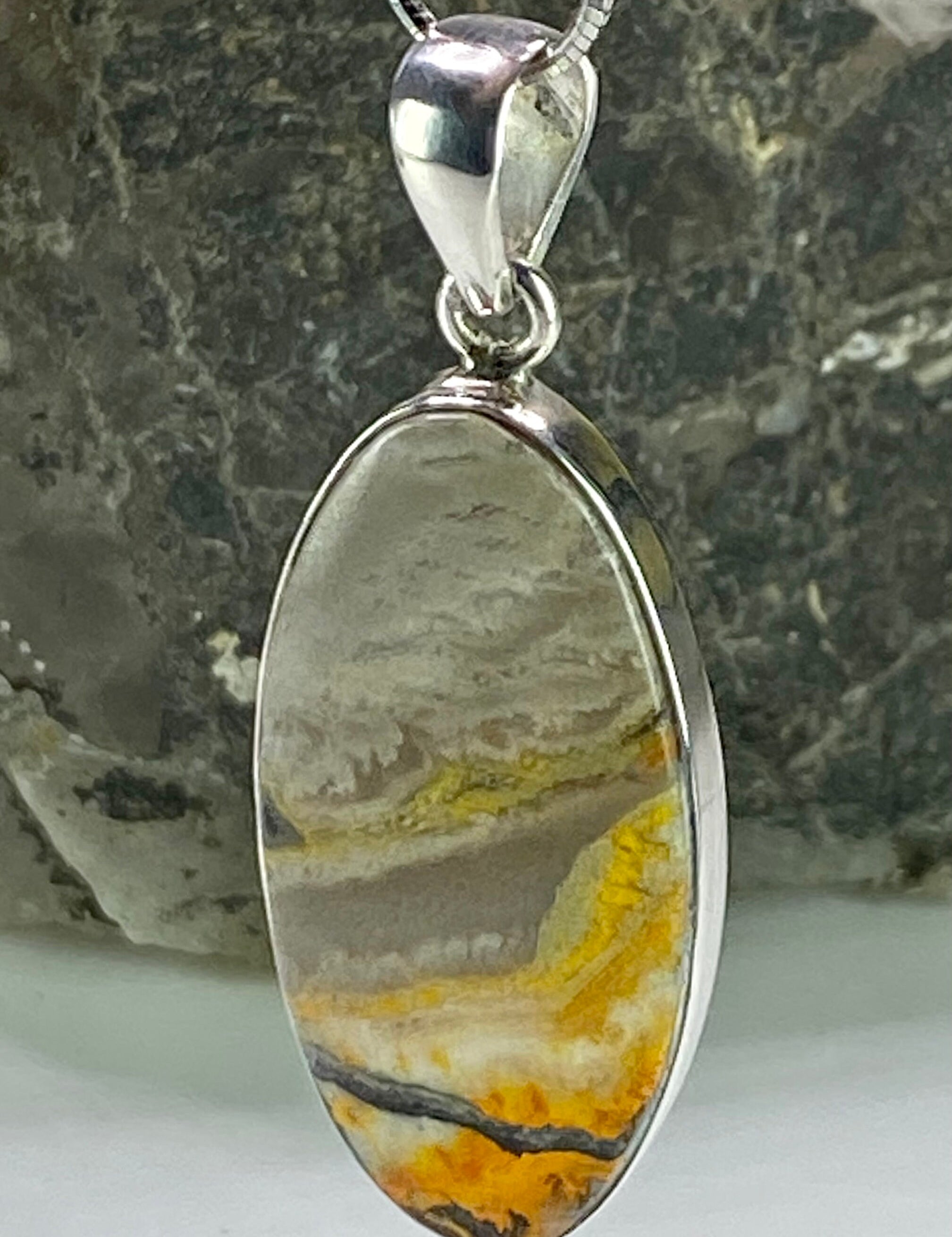 Bumble Bee Jasper and Silver Pendant Including the Chain (M09)