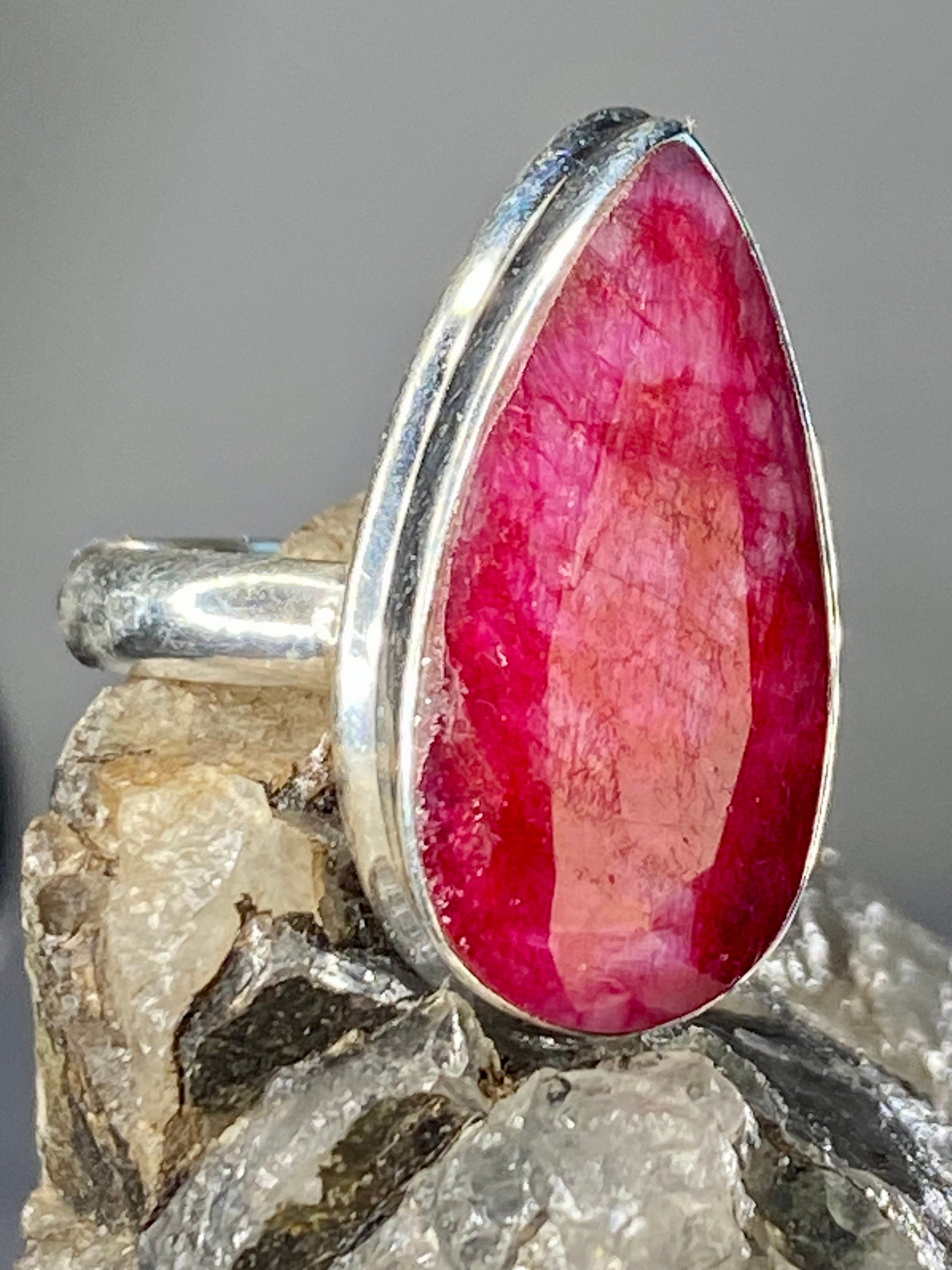 Raw Ruby and Silver Ring (M09)