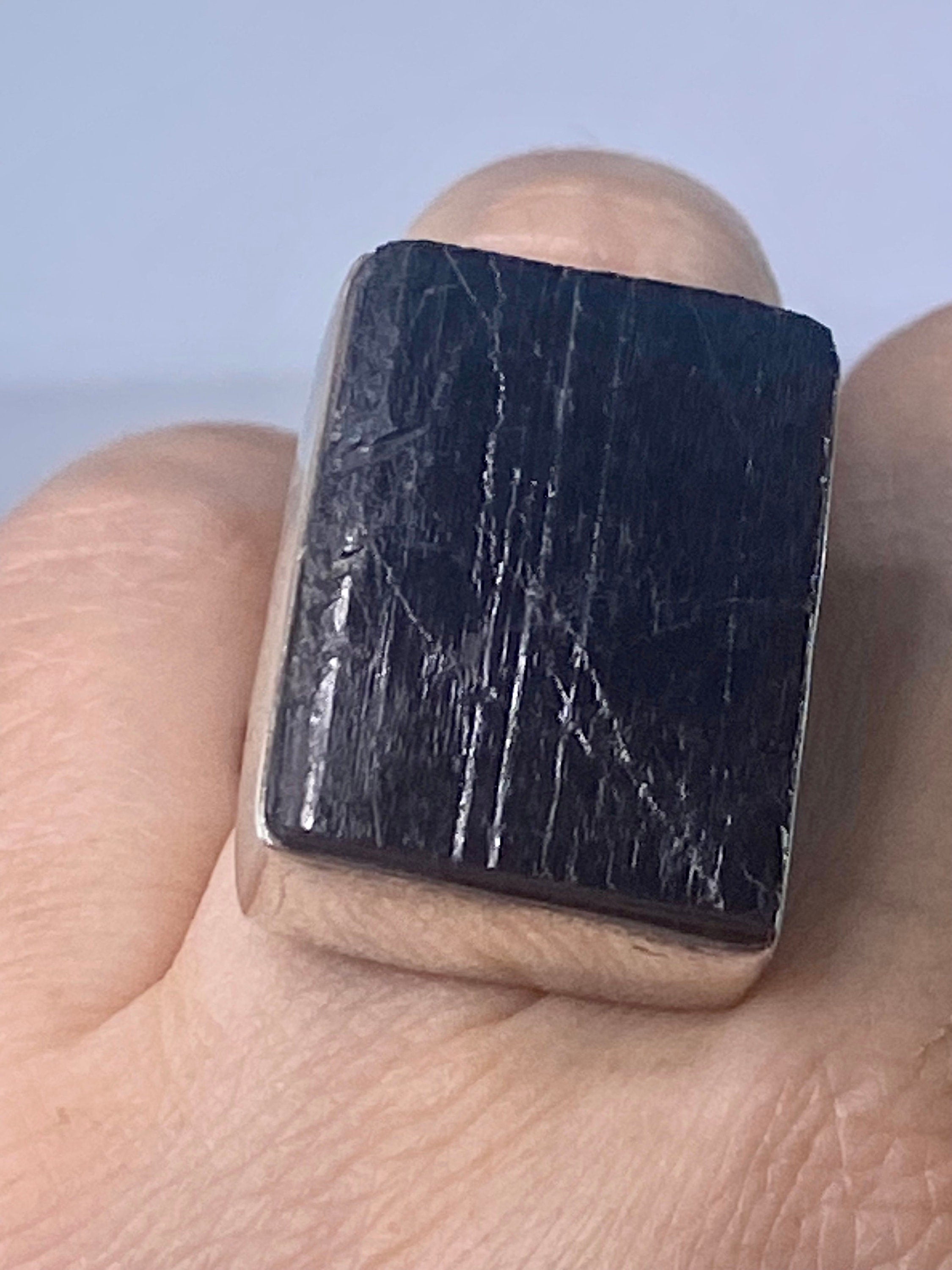 Natural Black Tourmaline and Silver Ring (F)