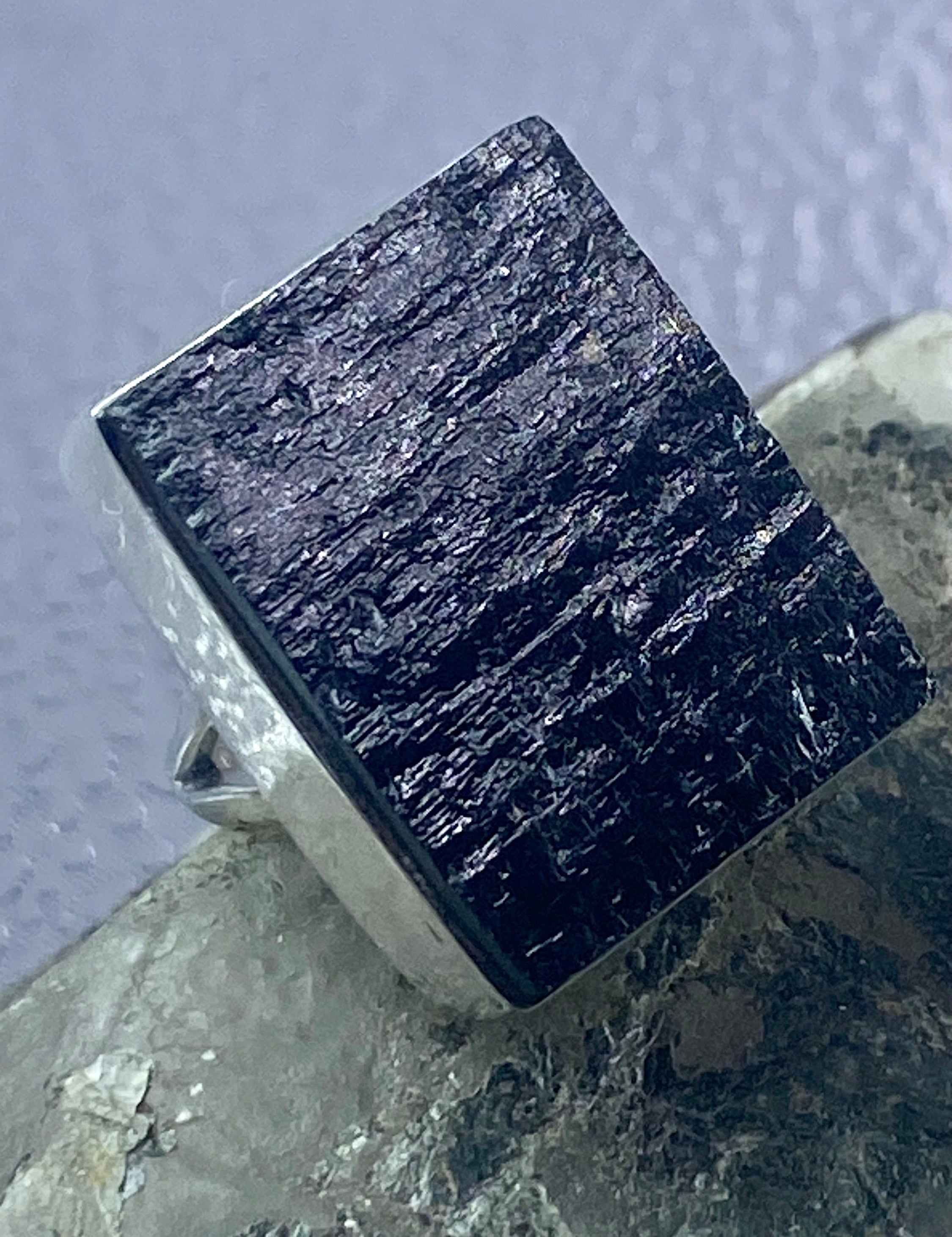 Natural Black Tourmaline and Silver Ring (F)