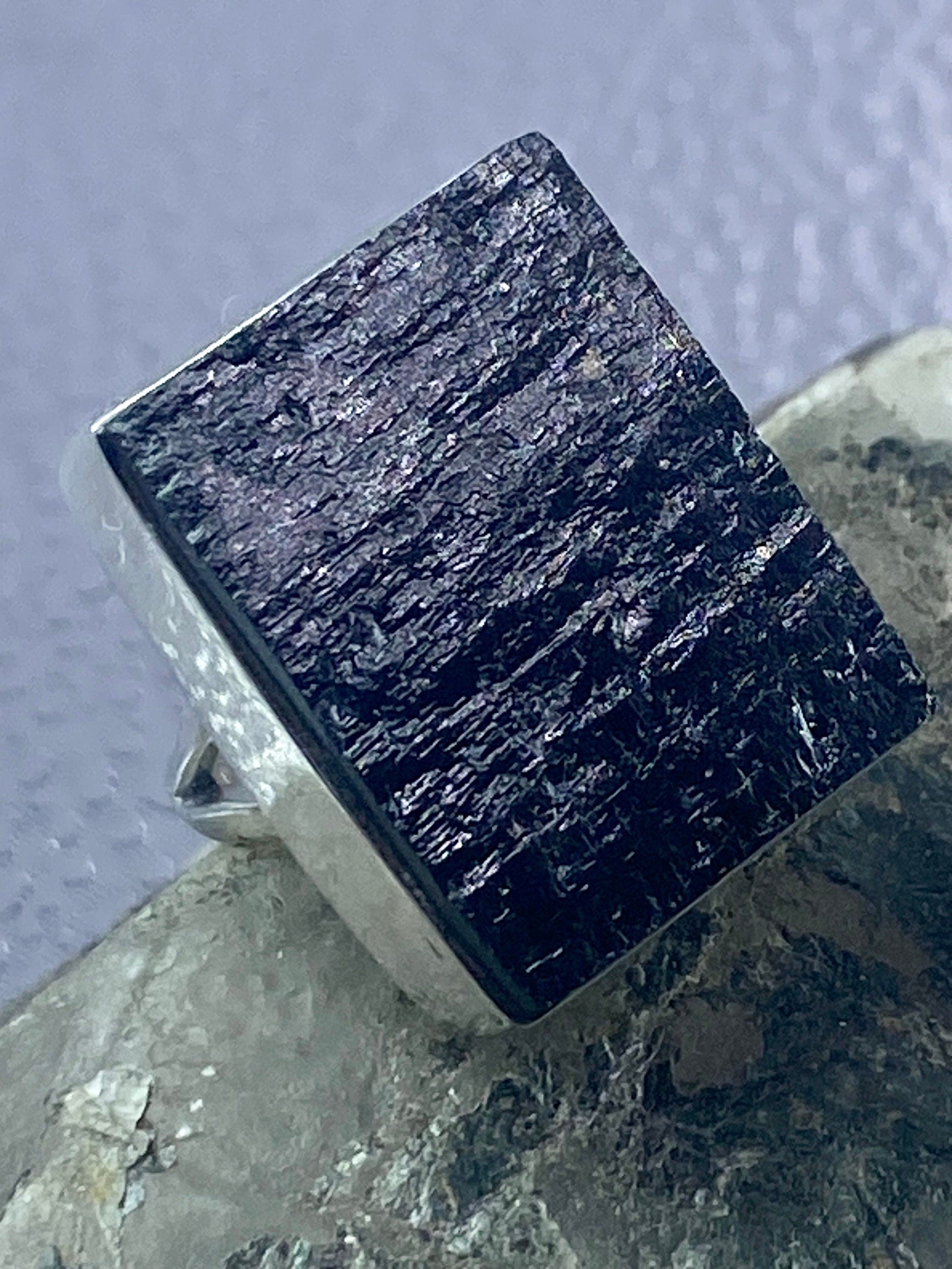 Natural Black Tourmaline and Silver Ring (F)