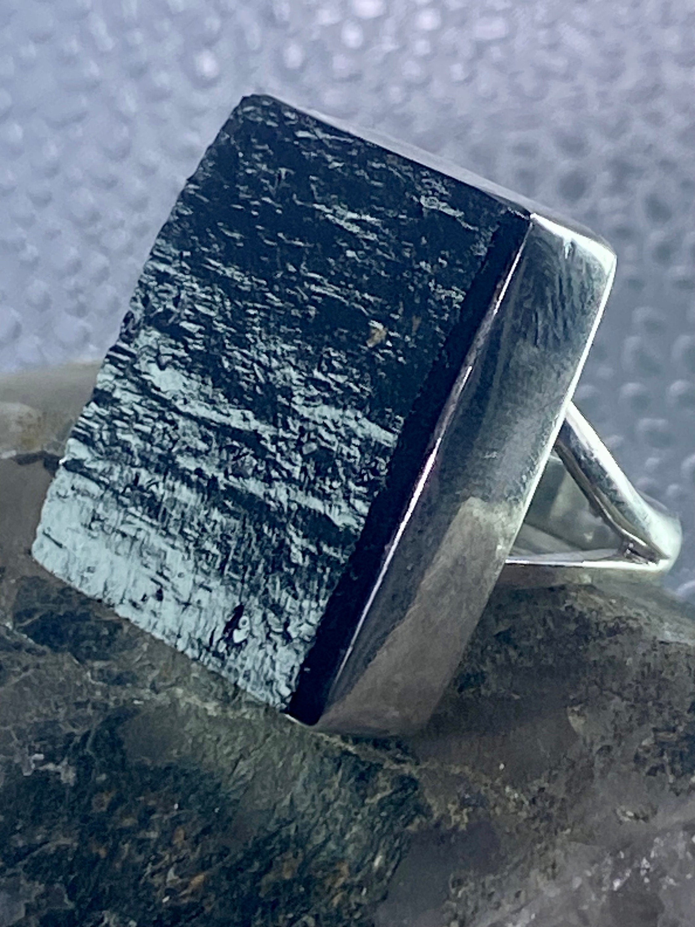 Natural Black Tourmaline and Silver Ring (F)