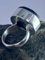 Natural Raw Black Tourmaline and Silver Ring(F)