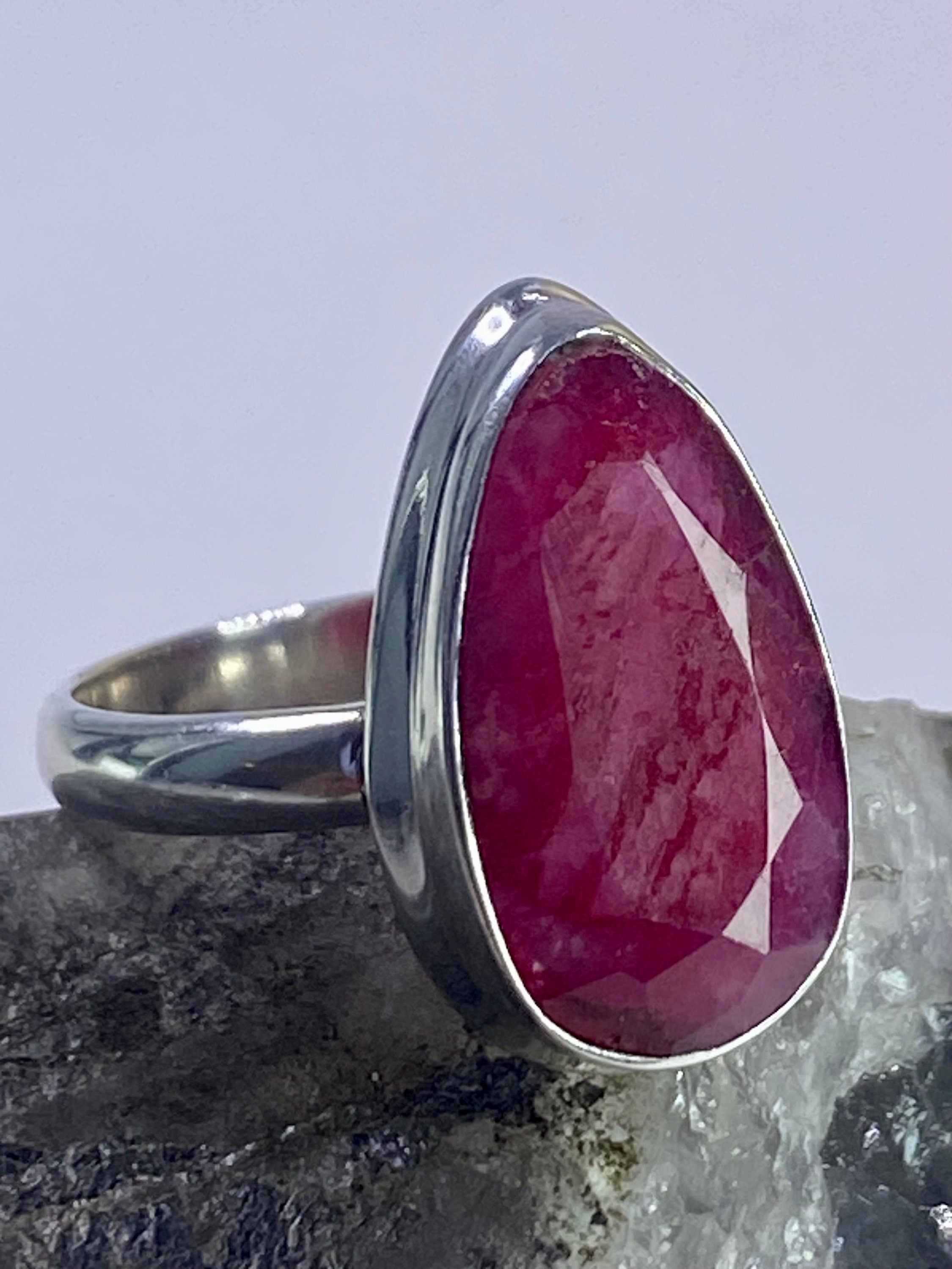 Raw Ruby and Silver Ring (M05)