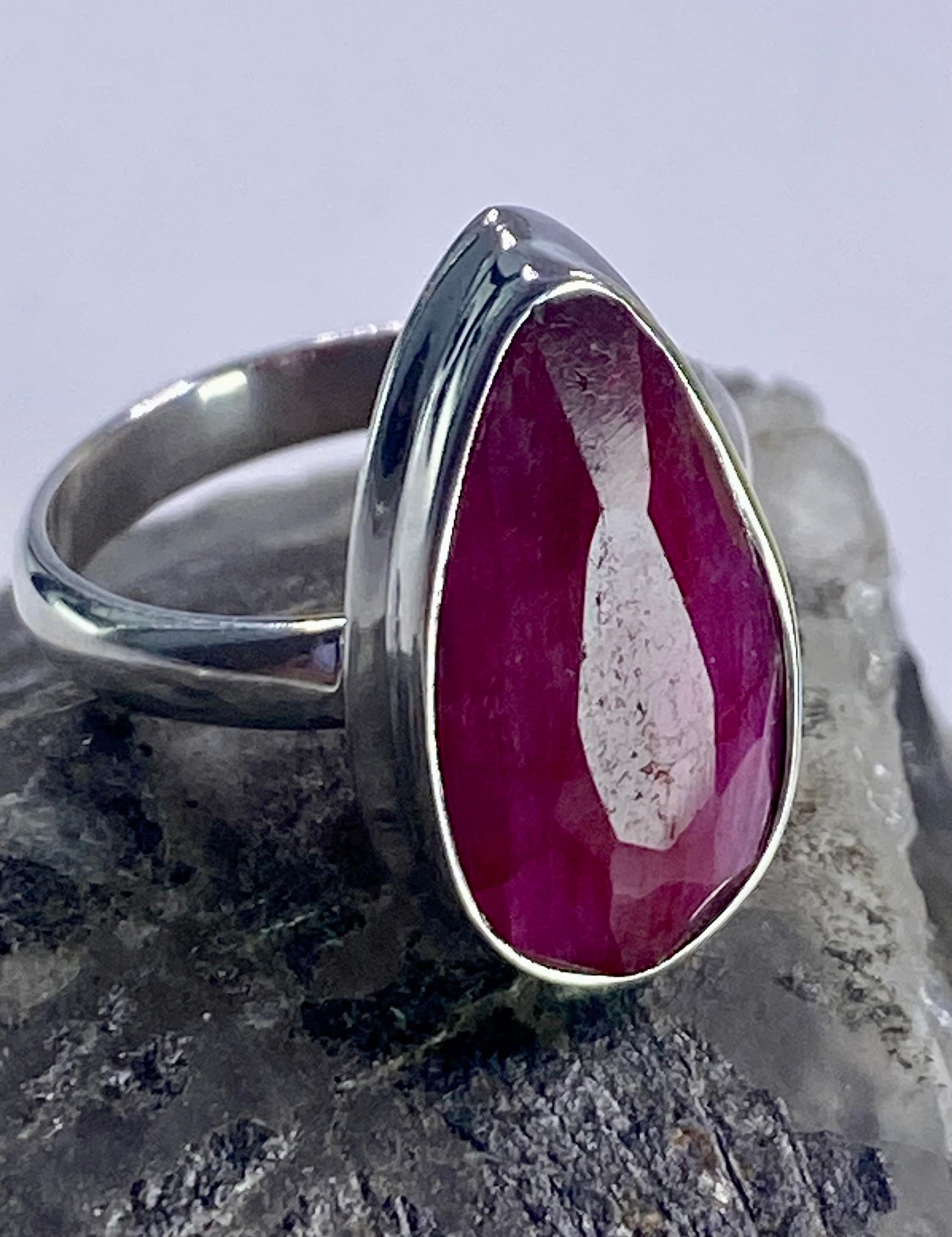 Raw Ruby and Silver Ring (M05)