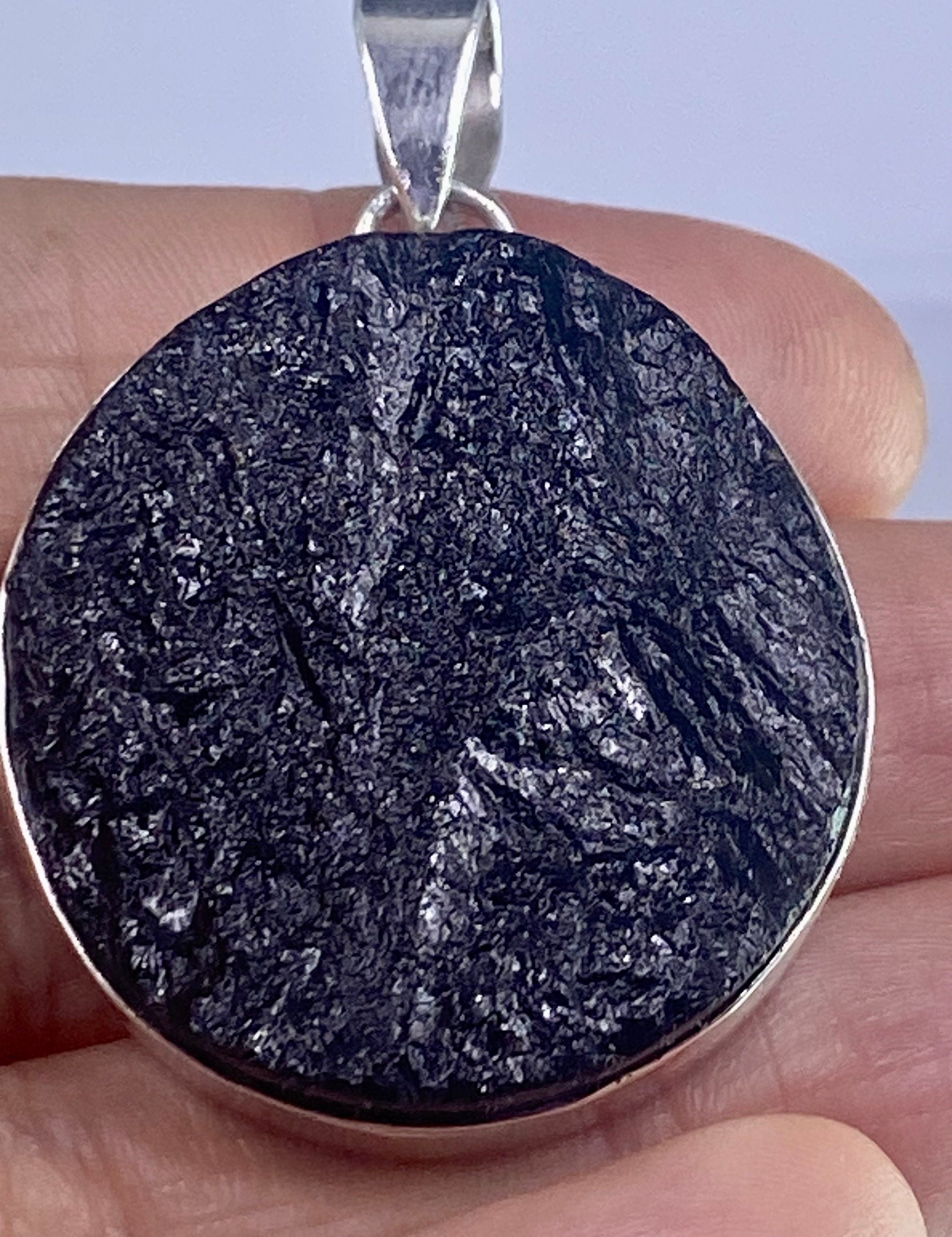 Natural Black Tourmaline and Silver Pendant (F)