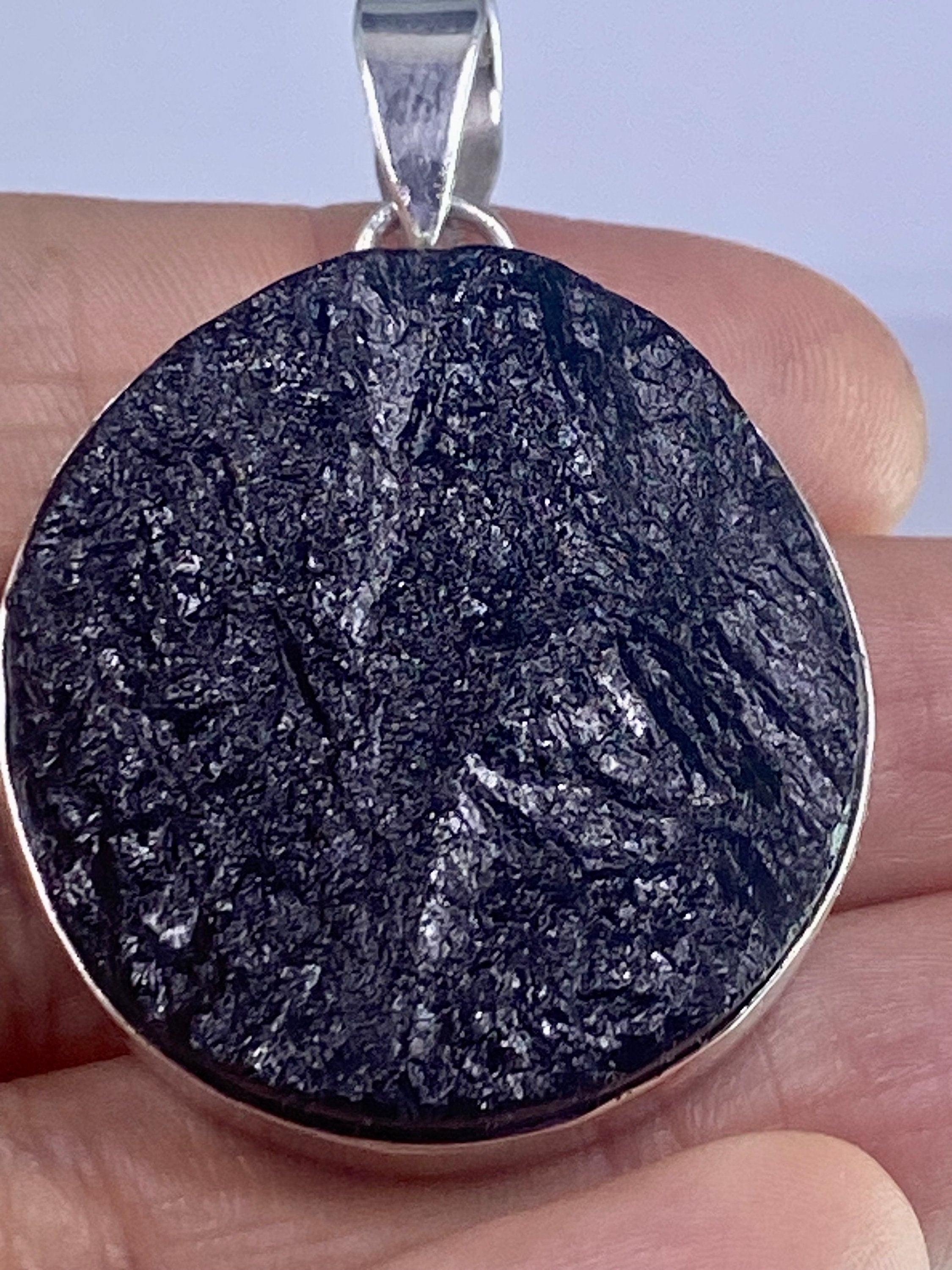 Natural Black Tourmaline and Silver Pendant (F)