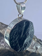 Natural Black Tourmaline and Silver Pendant (F)