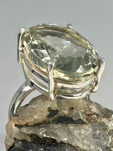 A Large Green Amethyst (Prasiolite ) and Silver Ring.