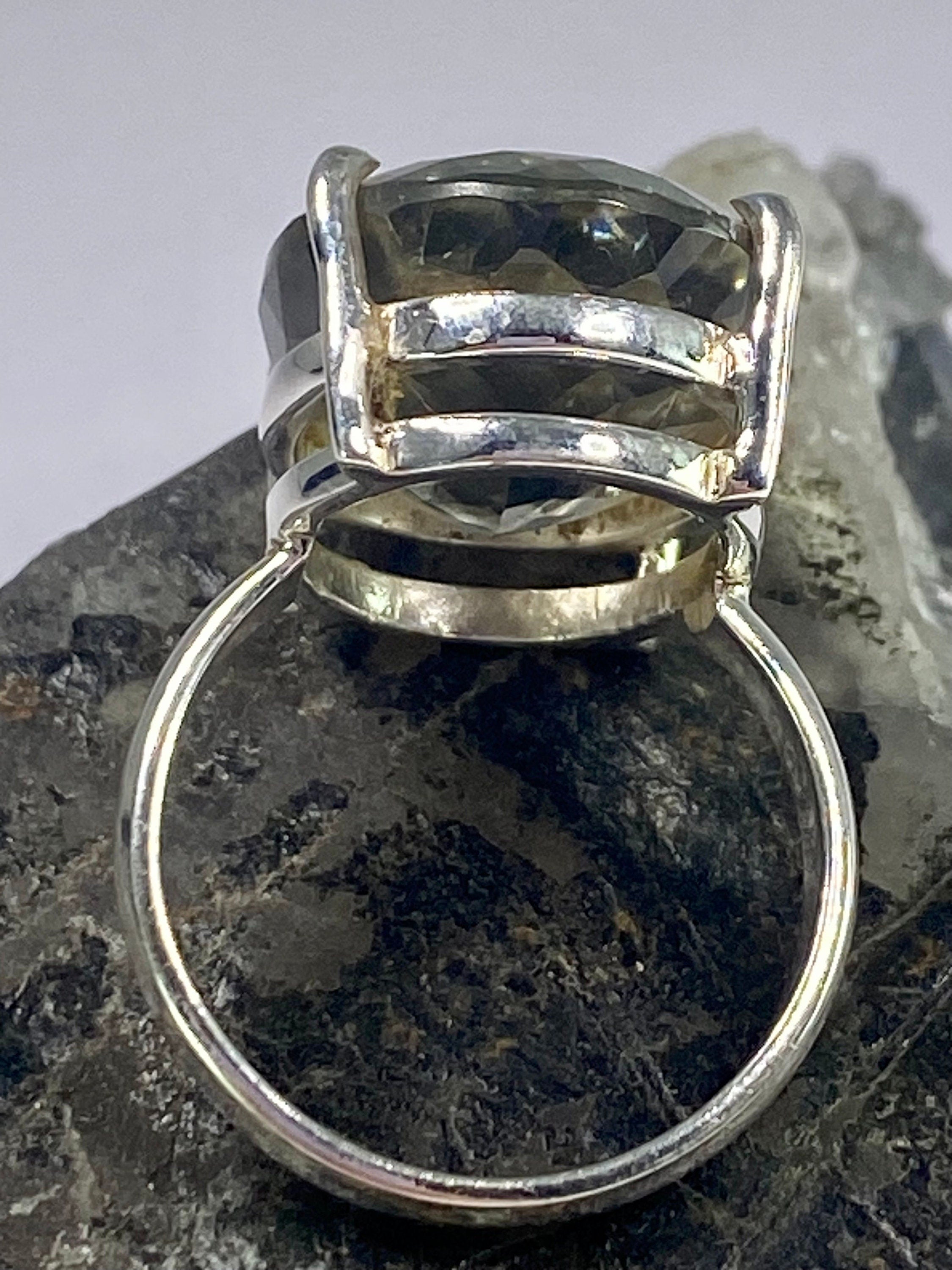 A Large Green Amethyst (Prasiolite ) and Silver Ring.