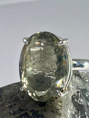 A Large Green Amethyst (Prasiolite ) and Silver Ring.