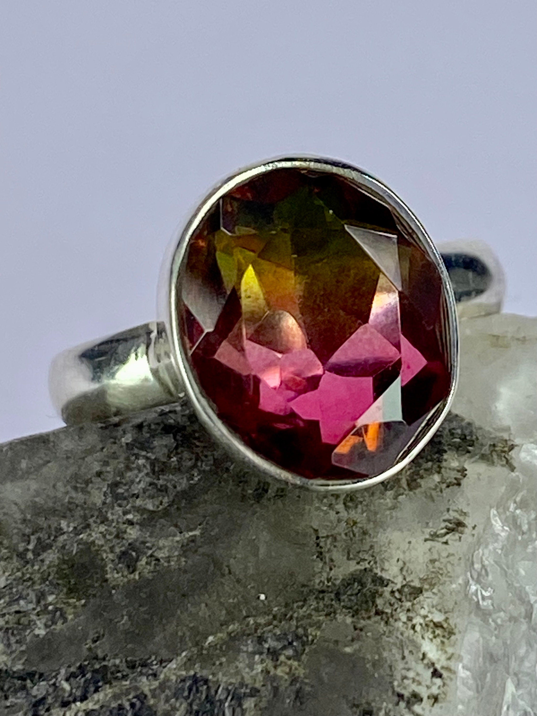 Three Coloured Tourmaline and Sterling Silver Ring