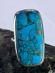 Blue Copper Turquoise and Silver Ring (M09)