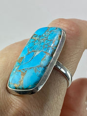 Blue Copper Turquoise and Silver Ring (M09)