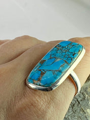 Blue Copper Turquoise and Silver Ring (M09)