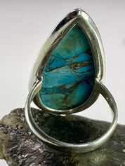 Blue Copper Turquoise and Silver Ring (M09)