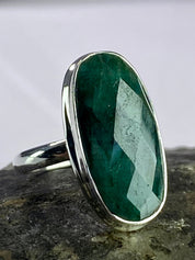 Raw Faceted Emerald and Silver Ring(M09)