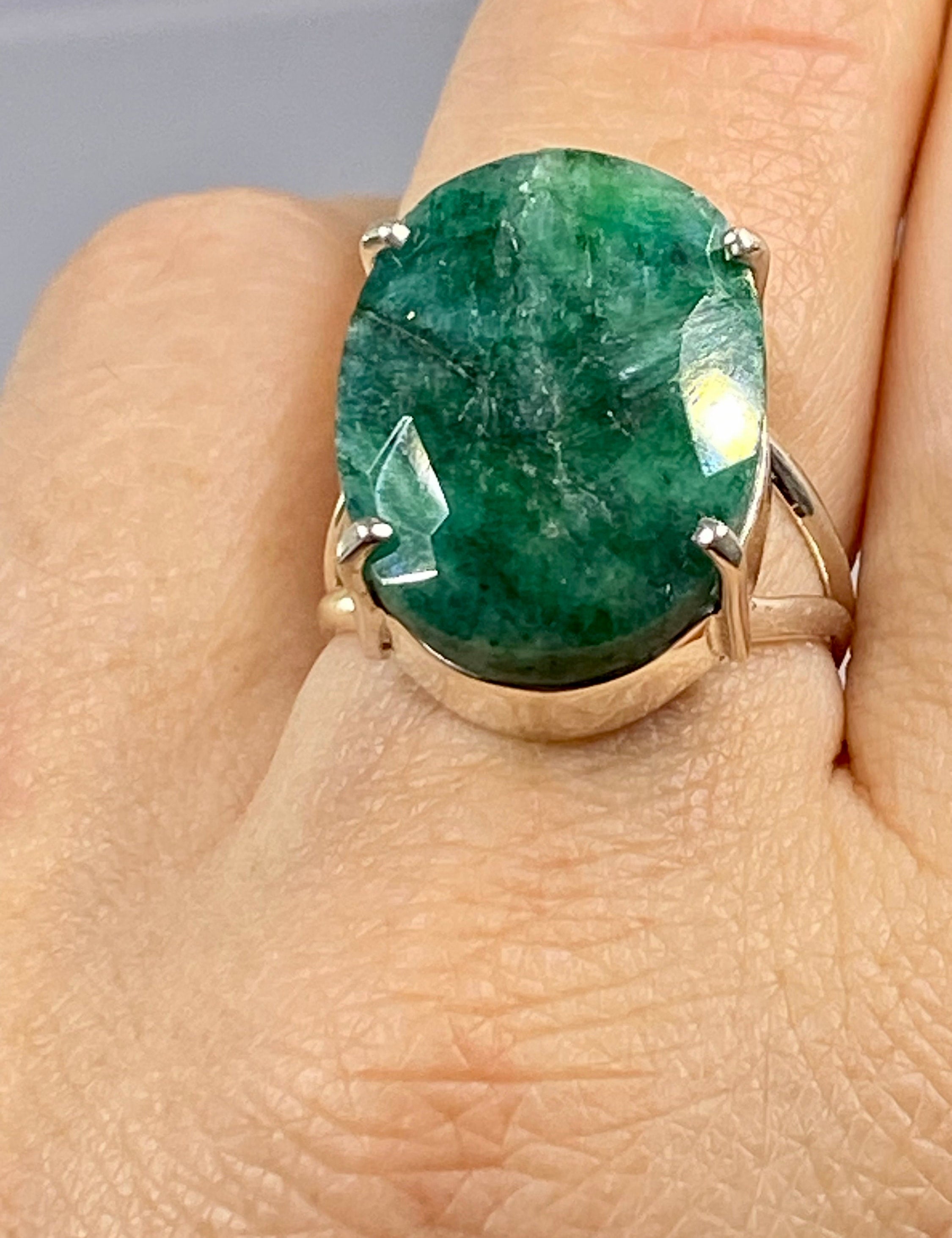 Raw Emerald and Sterling Silver Ring (AAA)