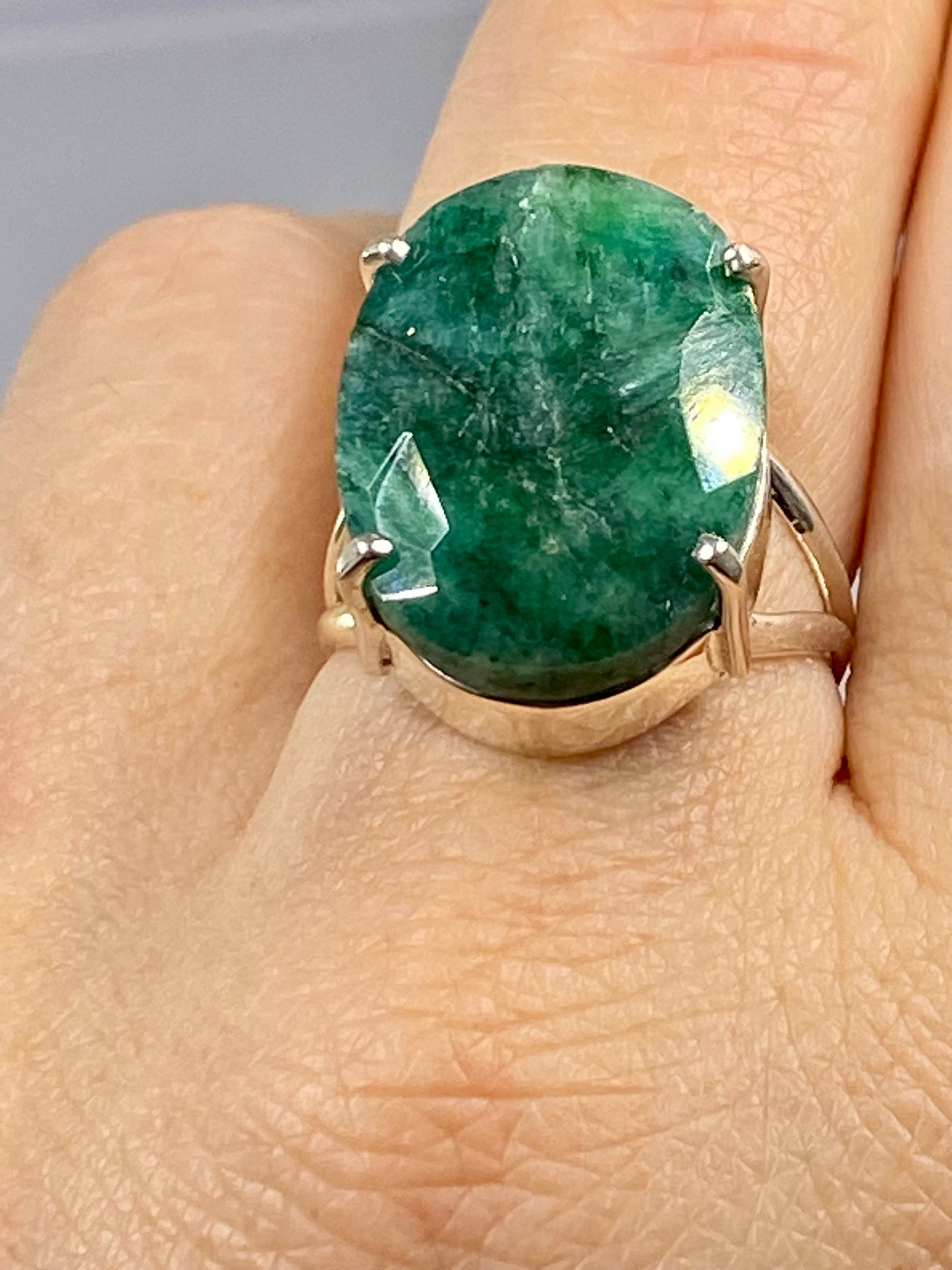 Raw Emerald and Sterling Silver Ring (AAA)