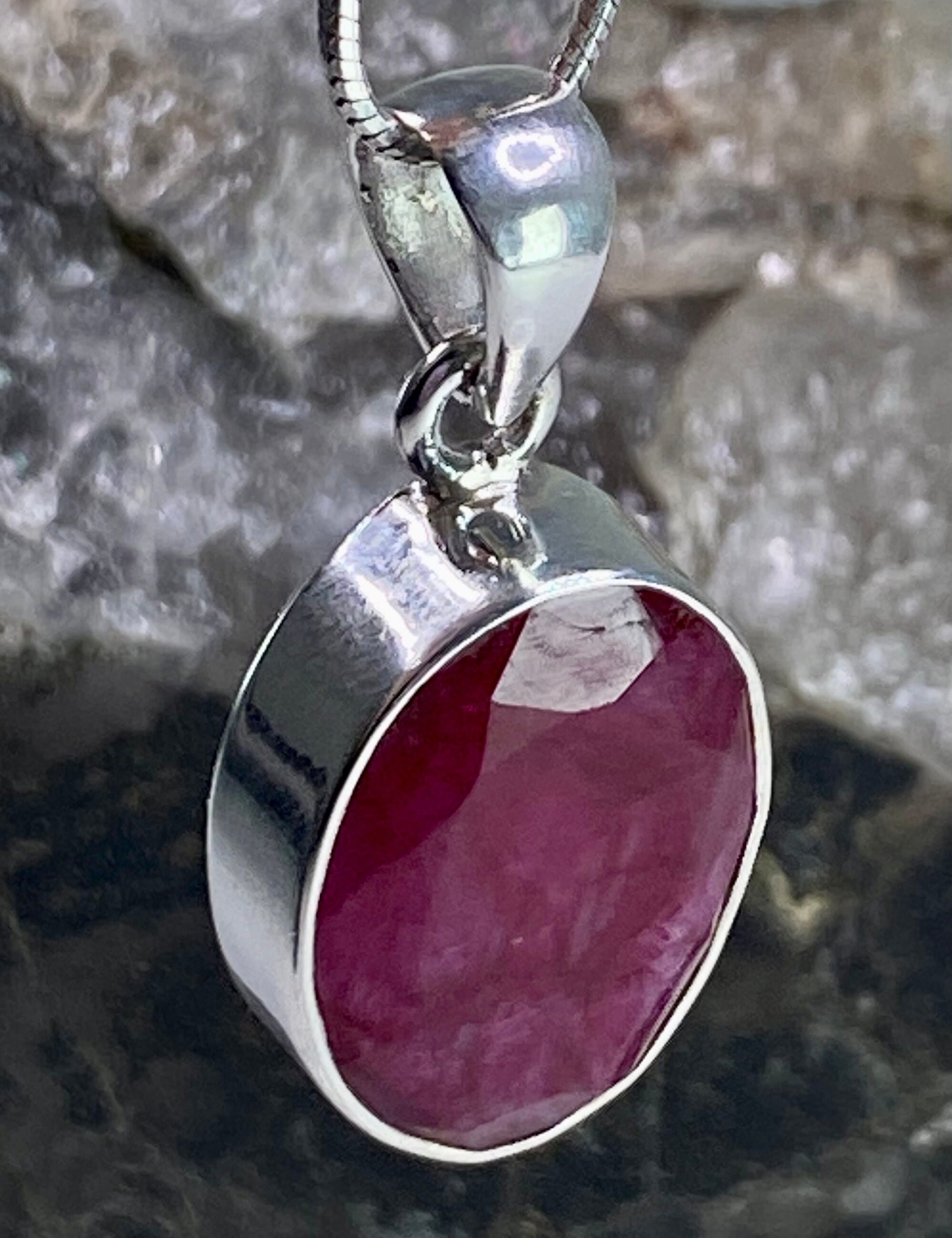 Raw Ruby and Silver Pendant (M)