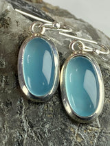 Dainty Aquamarine Dangle Earrings, Oval 19mm x 11mm, Sterling Silver, Handmade UK gift