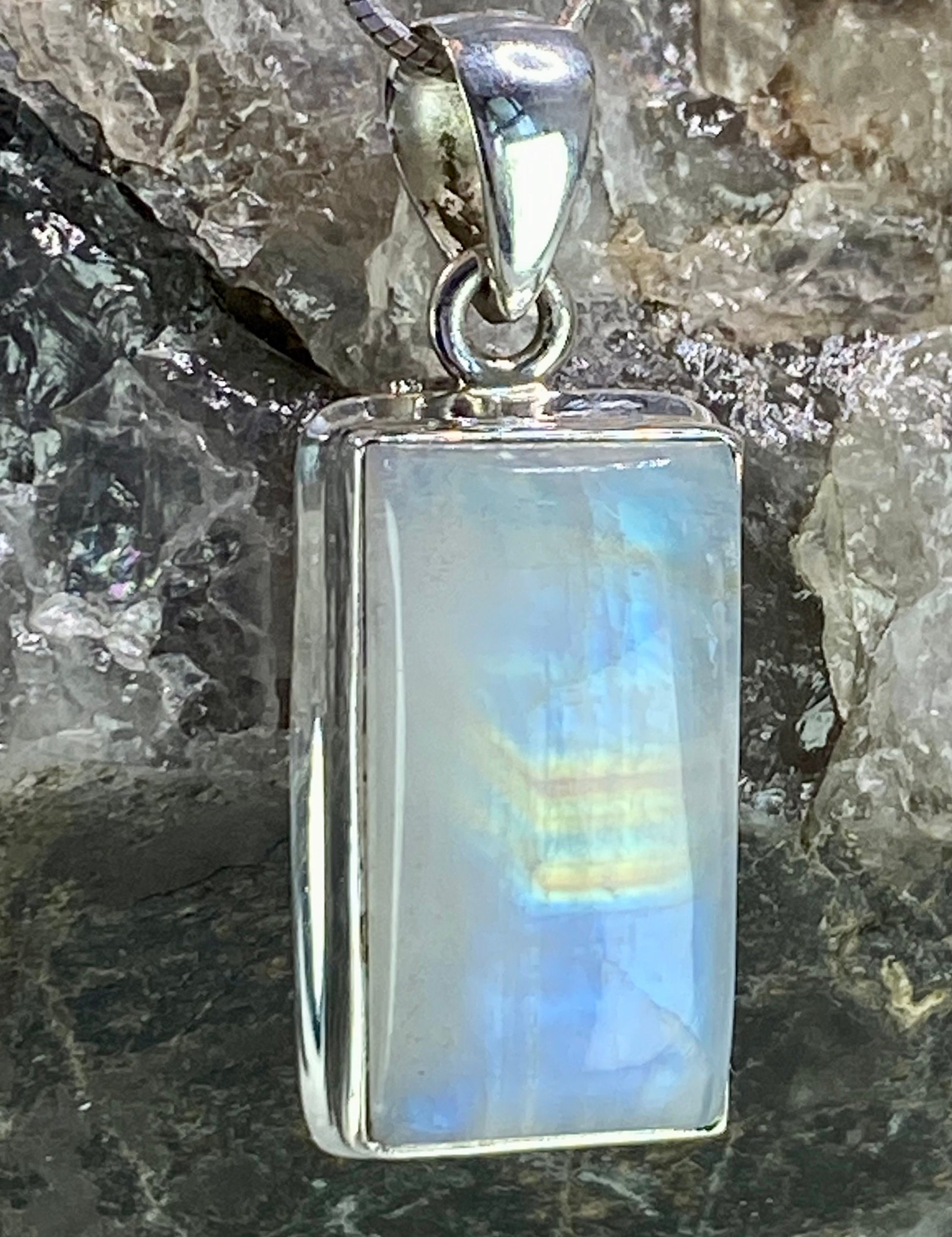 Blue Fire Moonstone and Silver Pendant (M0523)