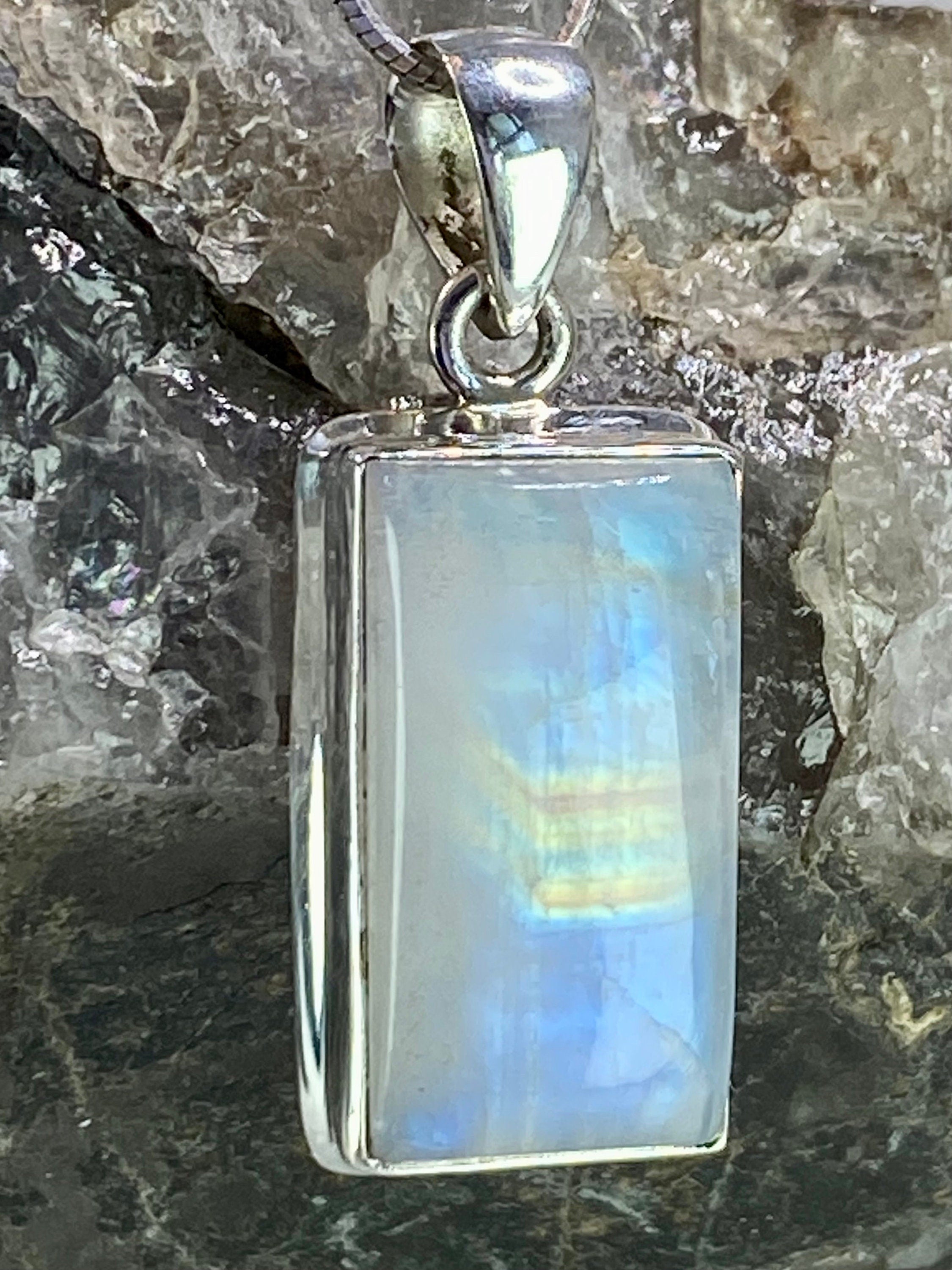 Blue Fire Moonstone and Silver Pendant (M0523)