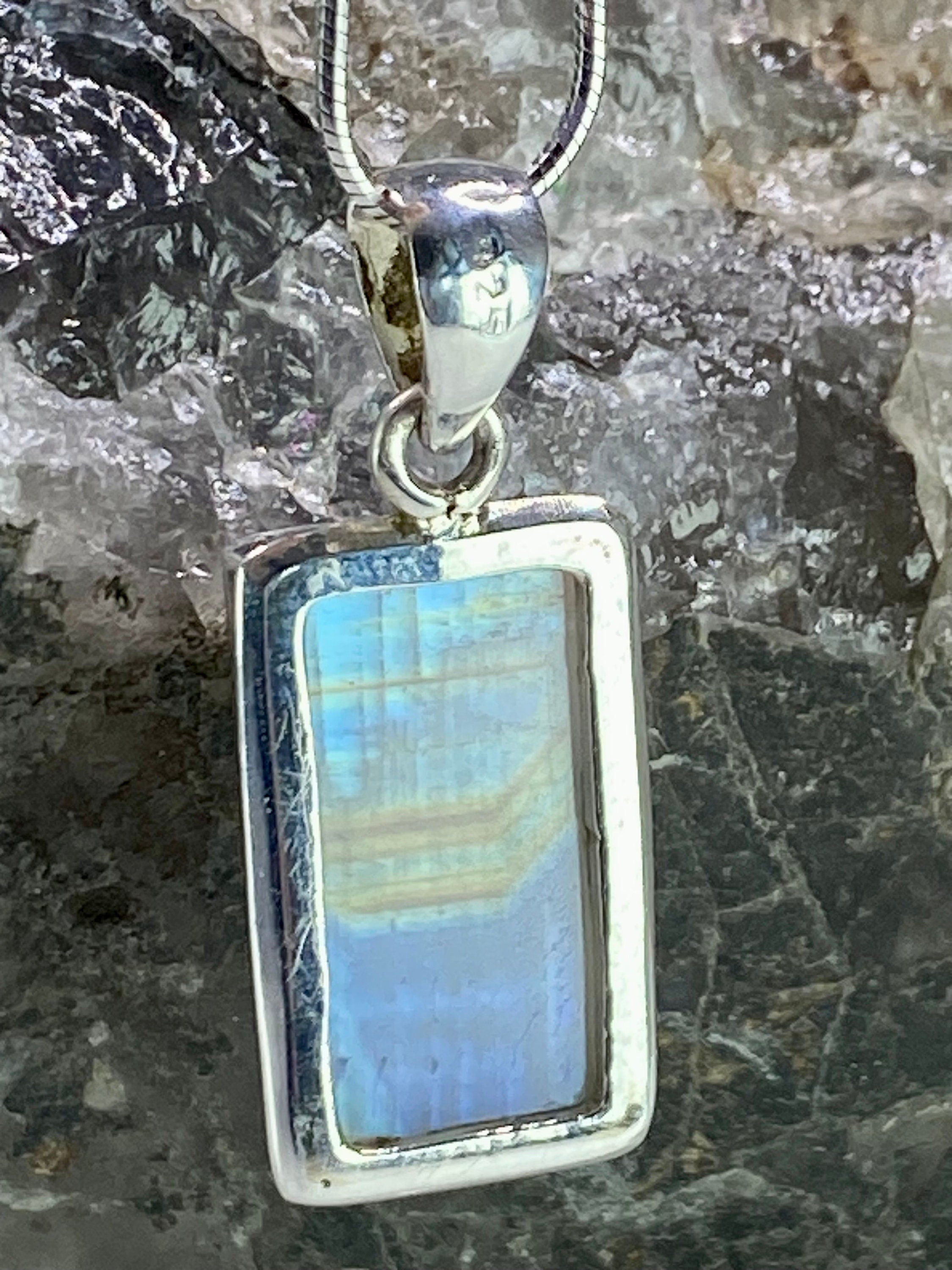 Blue Fire Moonstone and Silver Pendant (M0523)