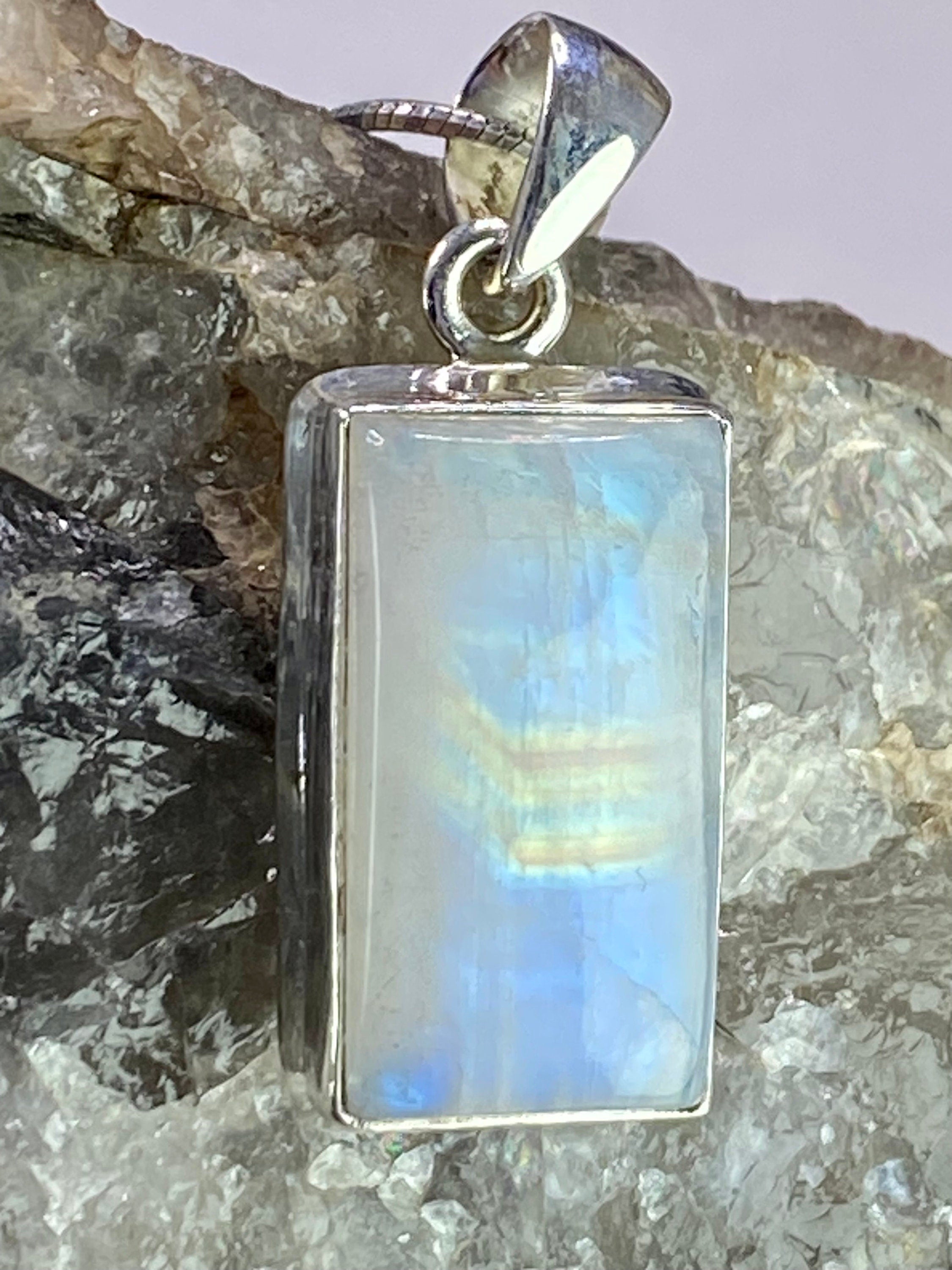 Blue Fire Moonstone and Silver Pendant (M0523)