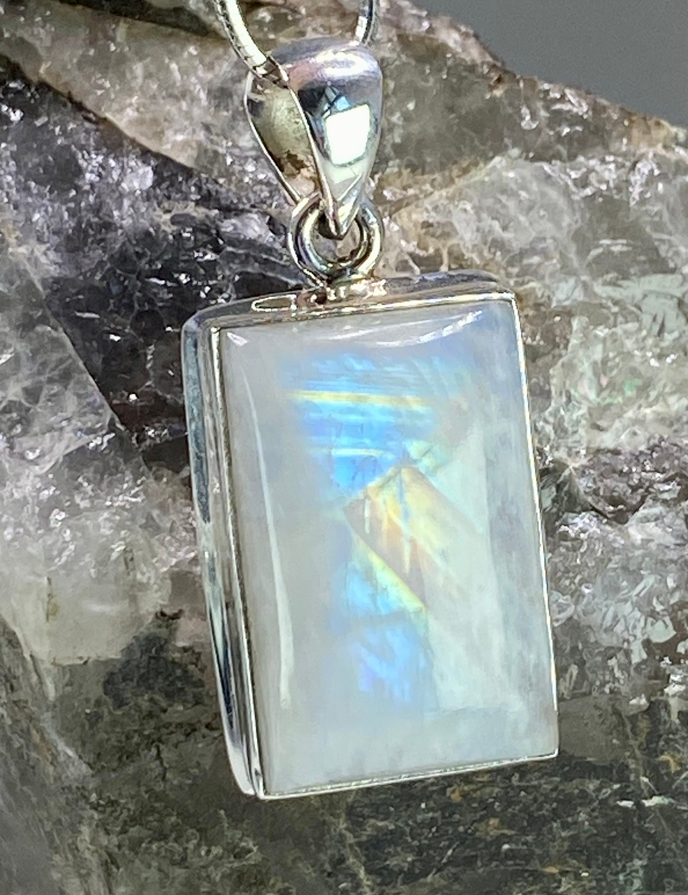 Blue Fire Moonstone and Silver Pendant (M0523)