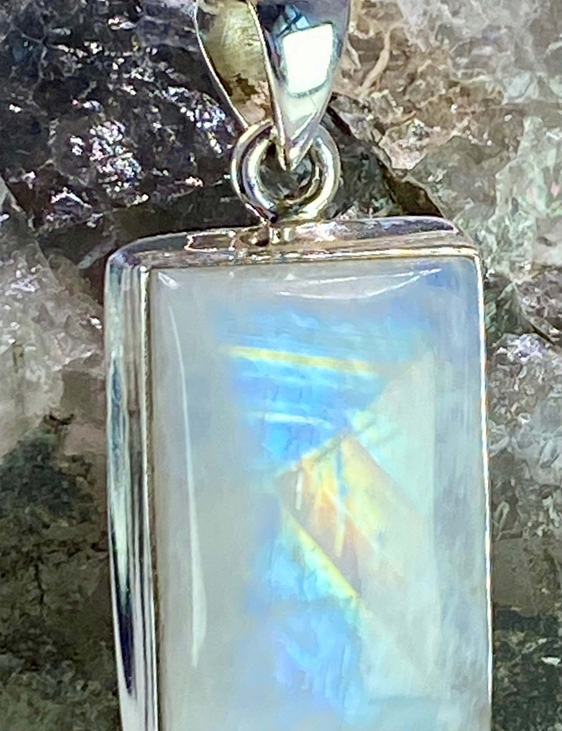 Blue Fire Moonstone and Silver Pendant (M0523)