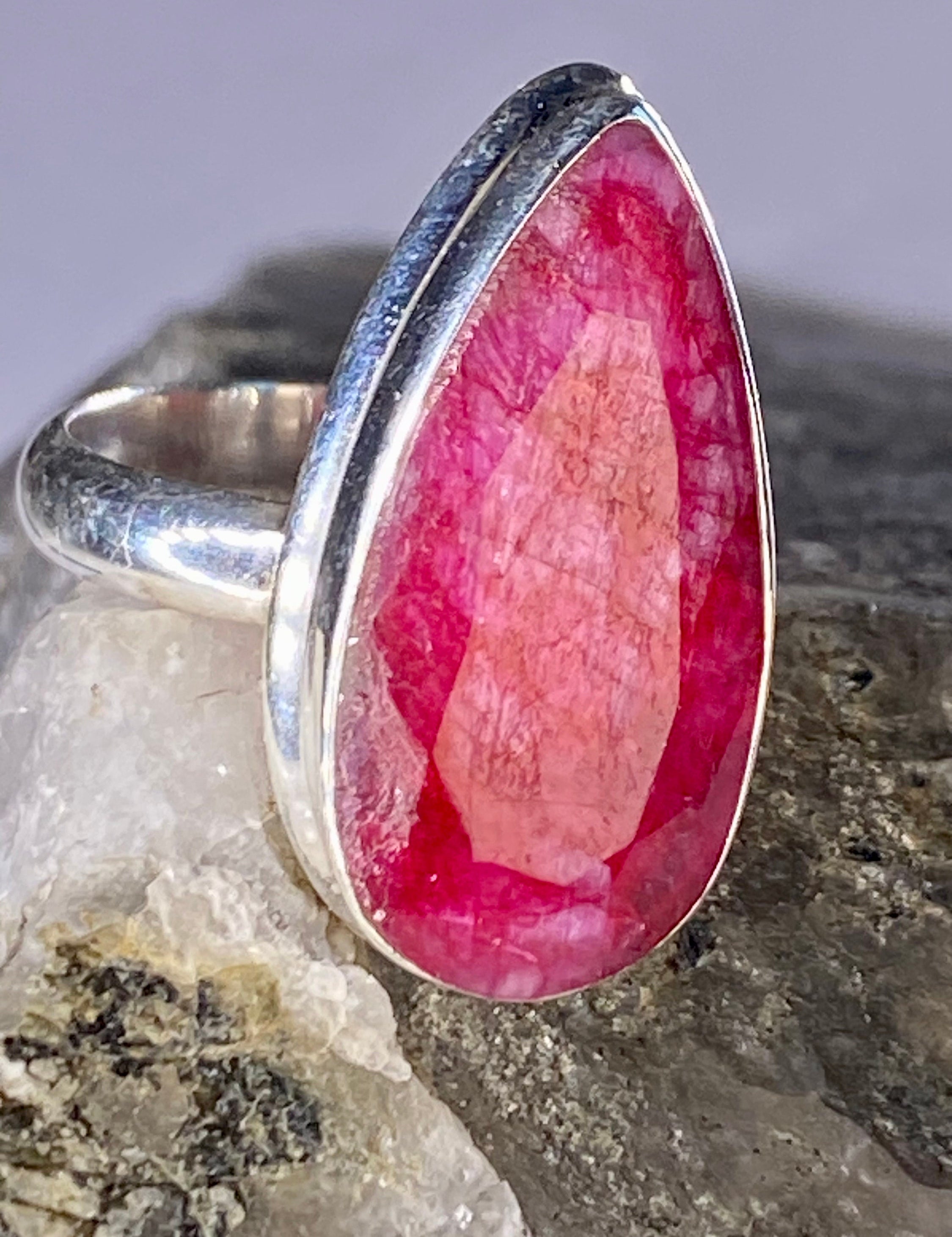 Raw Ruby and Silver Ring (M09)