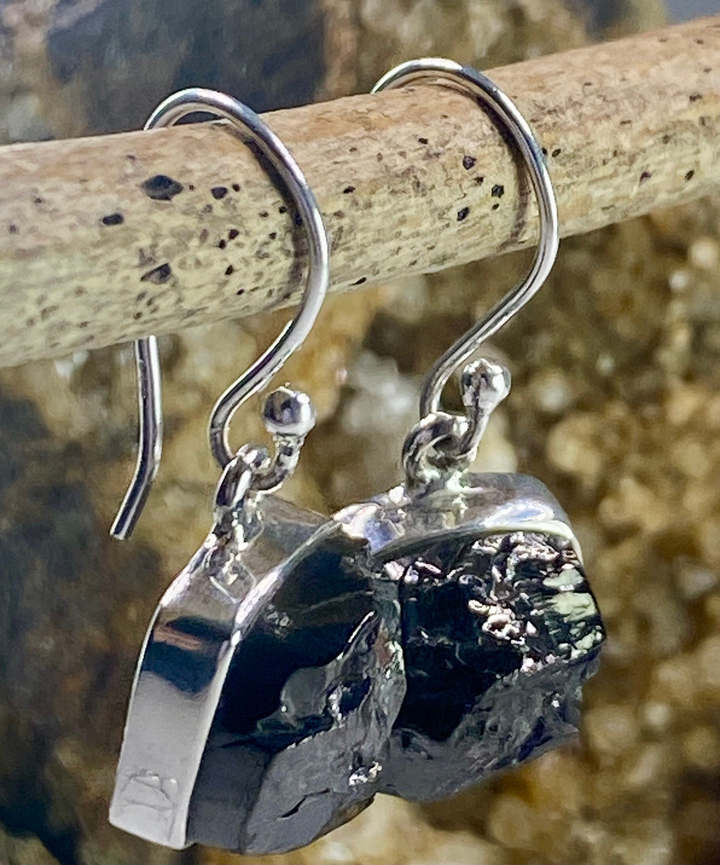 Shungite Dangly Sterling Silver Earrings (UV775)