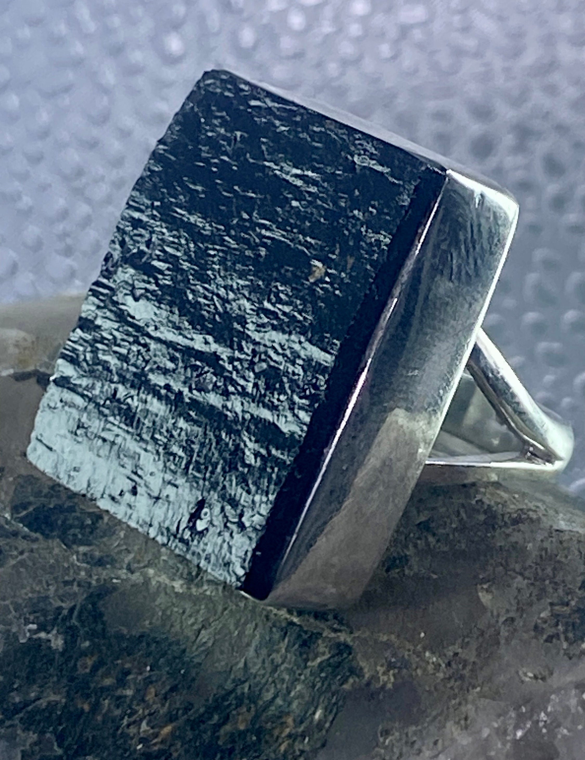 Natural Black Tourmaline and Silver Ring (F)